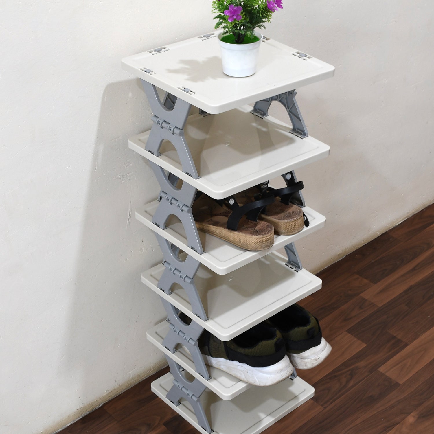 Smart Shoe Rack with 6 Layer Shoes Stand Multifunctional Entryway Foldable & Collapsible Door Shoe Rack Free Standing Heavy Duty Plastic Shoe Shelf Storage Organizer Narrow Footwear Home (Mix Color ) - Bhavnagar Deodap