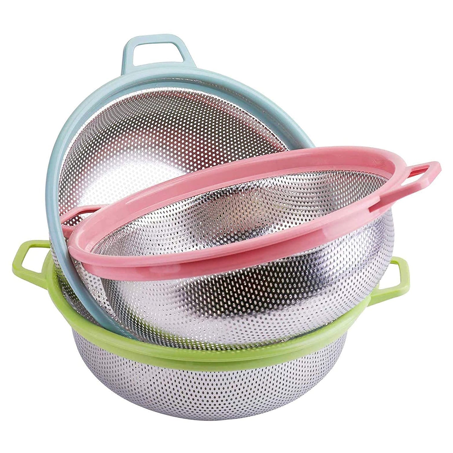 Stainless Steel Colander with Handle - Large Metal Mesh Basket Strainer (1 pc) - Bhavnagar Deodap