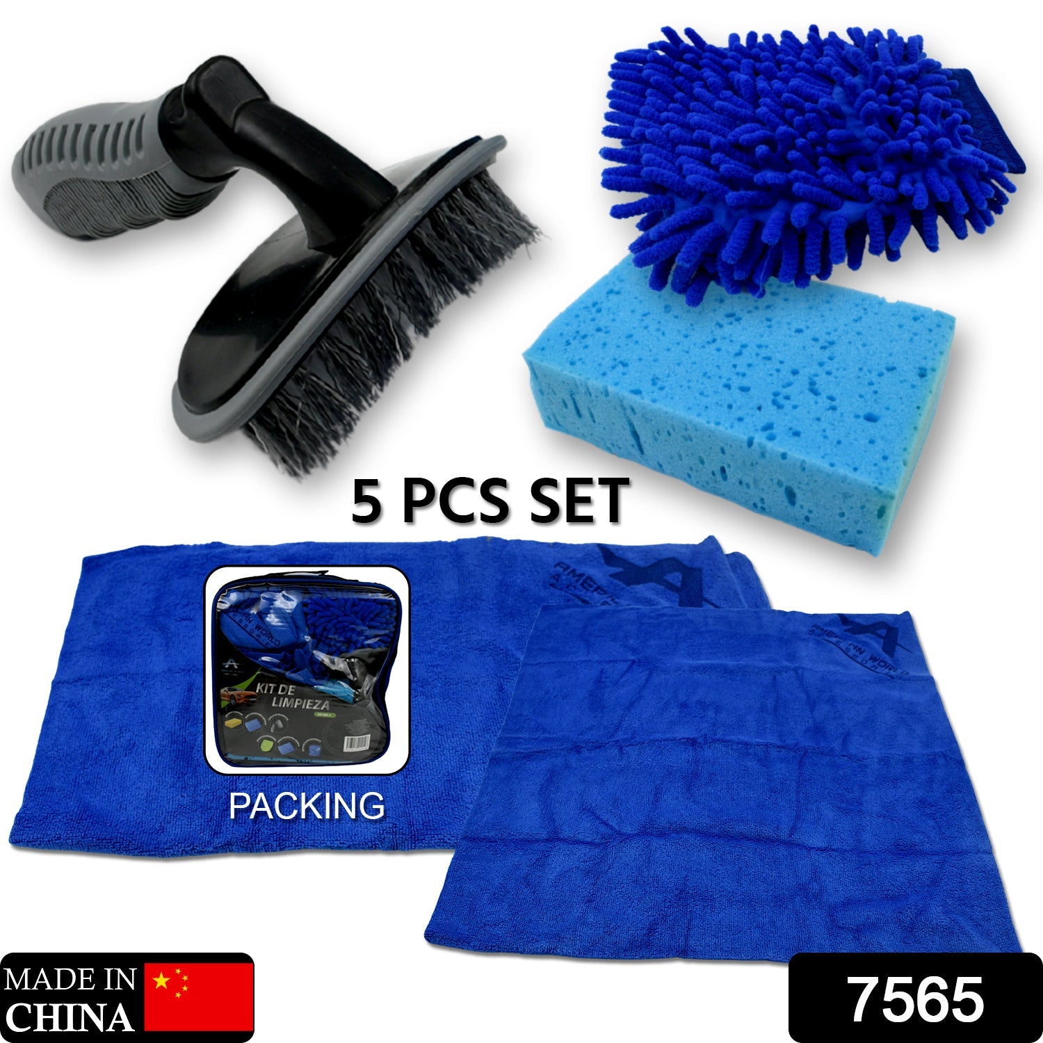 Car / Bike Cleaning Combo Microfiber Car Wash Sponge and Gloves, Automobile Cleaning Sponges, 2 Wash Towel, 1 Brush, 1 Sponge, 1 Gloves, Car Wash Cleaning Tools Kit (5 Pcs Set) - Bhavnagar Deodap