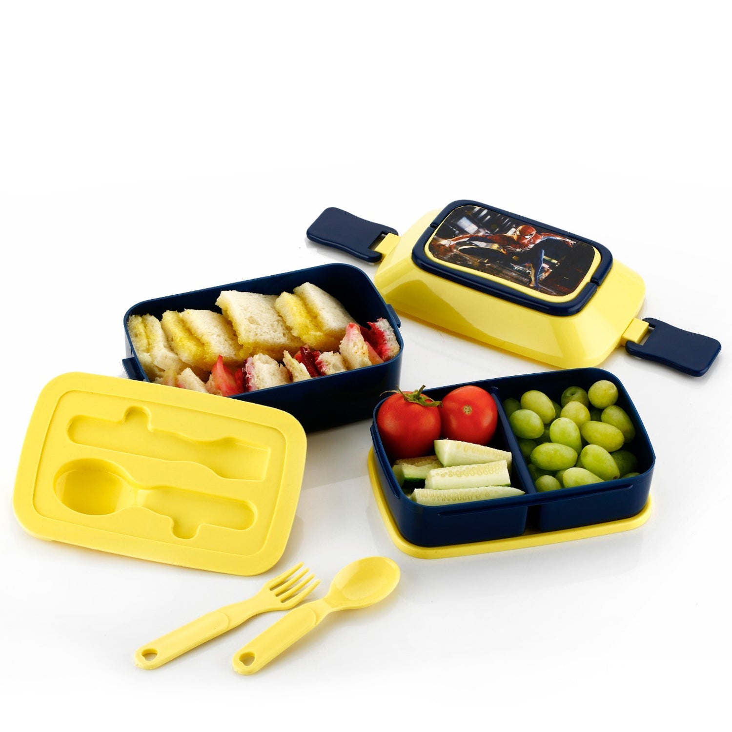 5621 Double Layer Lunch Box Stylish Lid Lunch Box With Fork & Spoon Lunch Box For Children School Lunch Box  - Bhavnagar Deodap