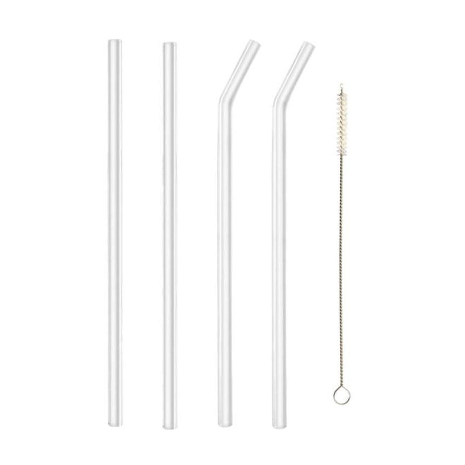 4 Pcs Reusable Glass Straws with 1 Cleaning Brushes