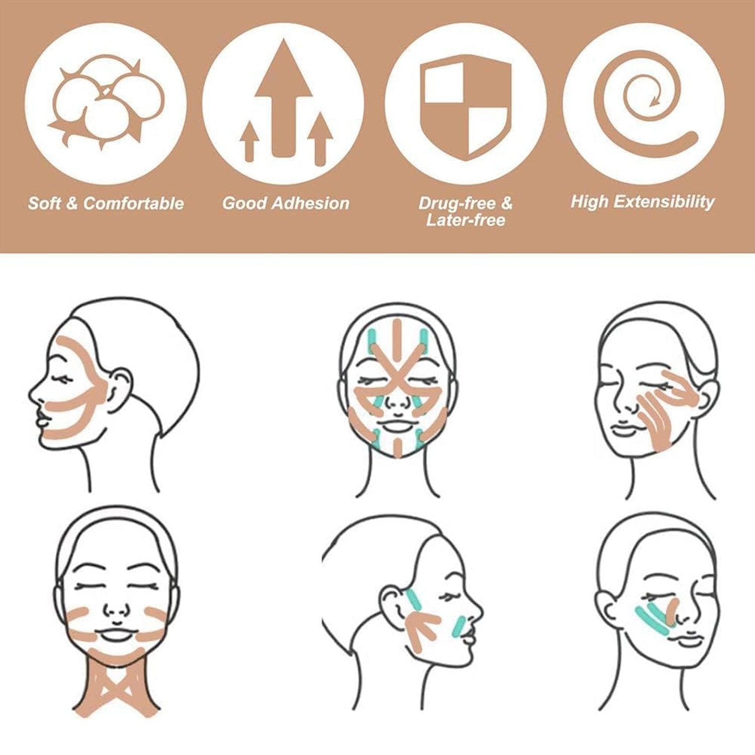 Face Lifting Tape, Myofascial Face Tightening Tape, 2.5 cm x 5 m (1 Pc) - Bhavnagar Deodap
