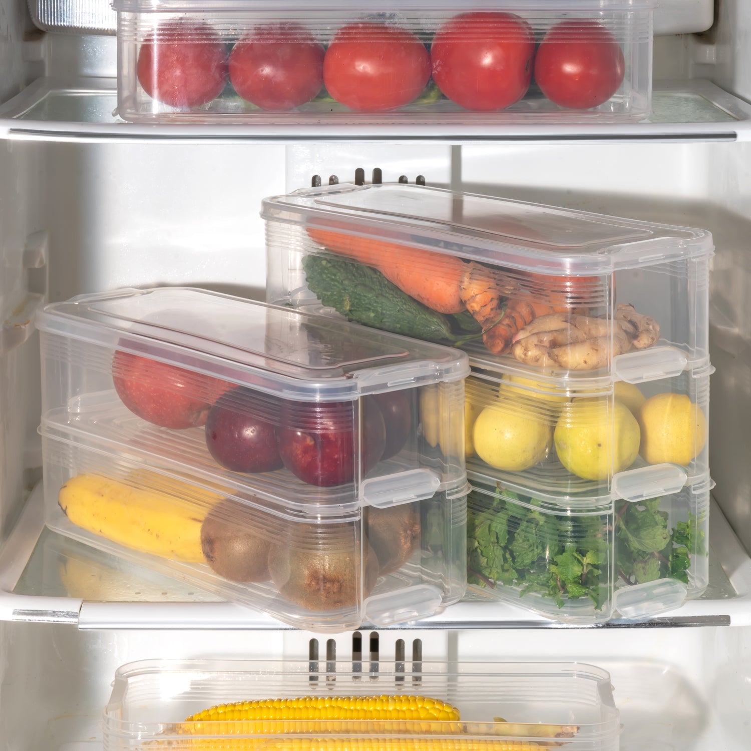 3 Fridge Storage Container, Fridge Organizer with Lid Stackable Fridge Storage Containers Plastic Freezer Storage Containers for Fish, Meat, Vegetables, Fruits, Pack of 3pcs, 1500ML Approx - Bhavnagar Deodap