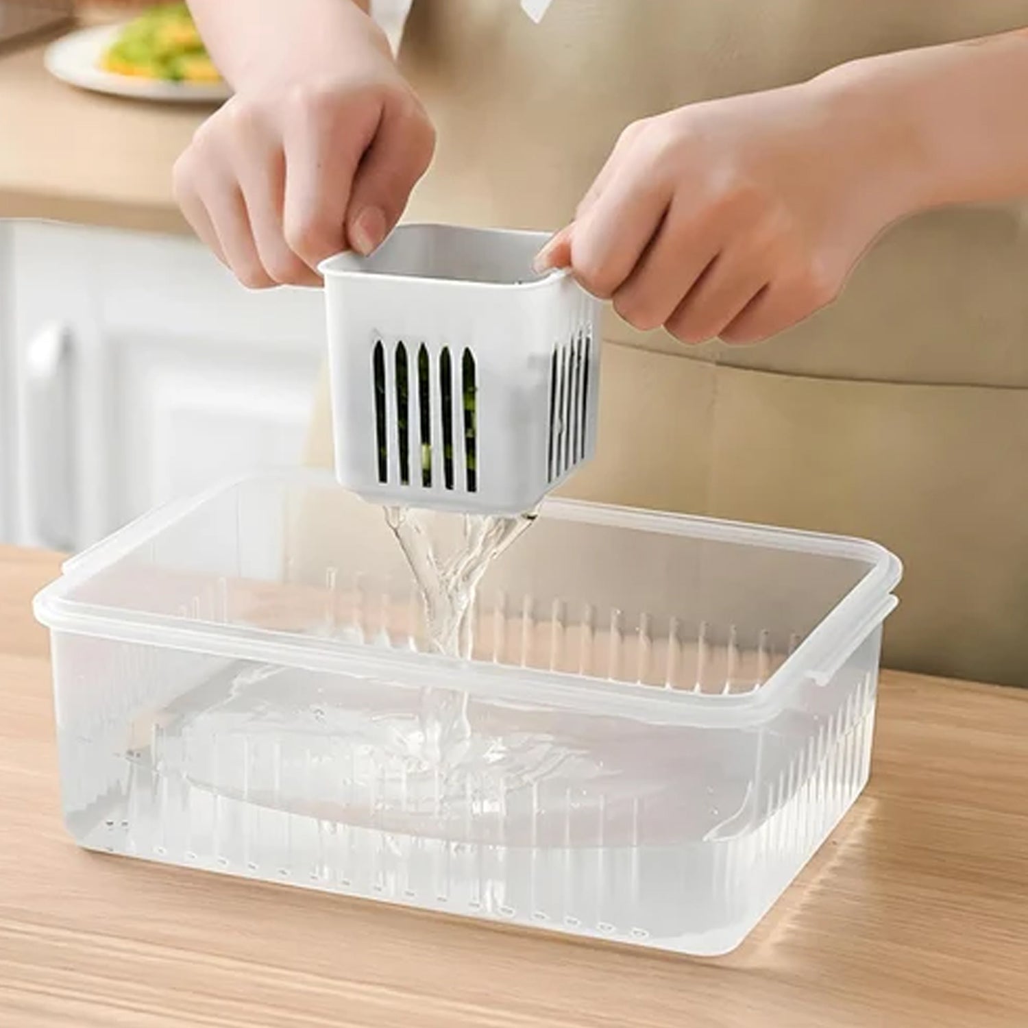 Fridge Storage Boxes Freezer Storage Containers, Container for Kitchen Storage Set, Storage in Kitchen, Vegetable Storage, Draining Crisper Refrigerator Food Box (1 Pc) - Bhavnagar Deodap