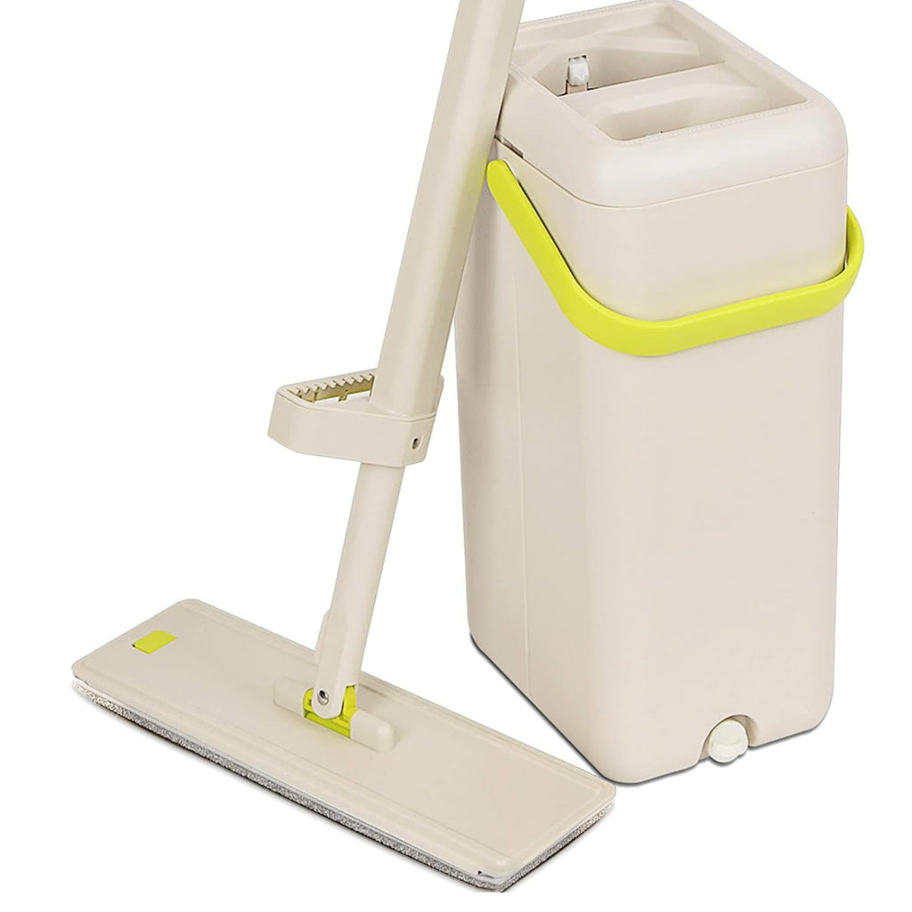 Floor Mop and Bucket Set, Flat Mop for Cleaning with Wringer, Self Clean Damp Mop and Bucket for Hardwood, Laminate, 2 in 1 Hands Free Mop with Washable Microfiber Pad for Wet & Dry Use - Bhavnagar Deodap