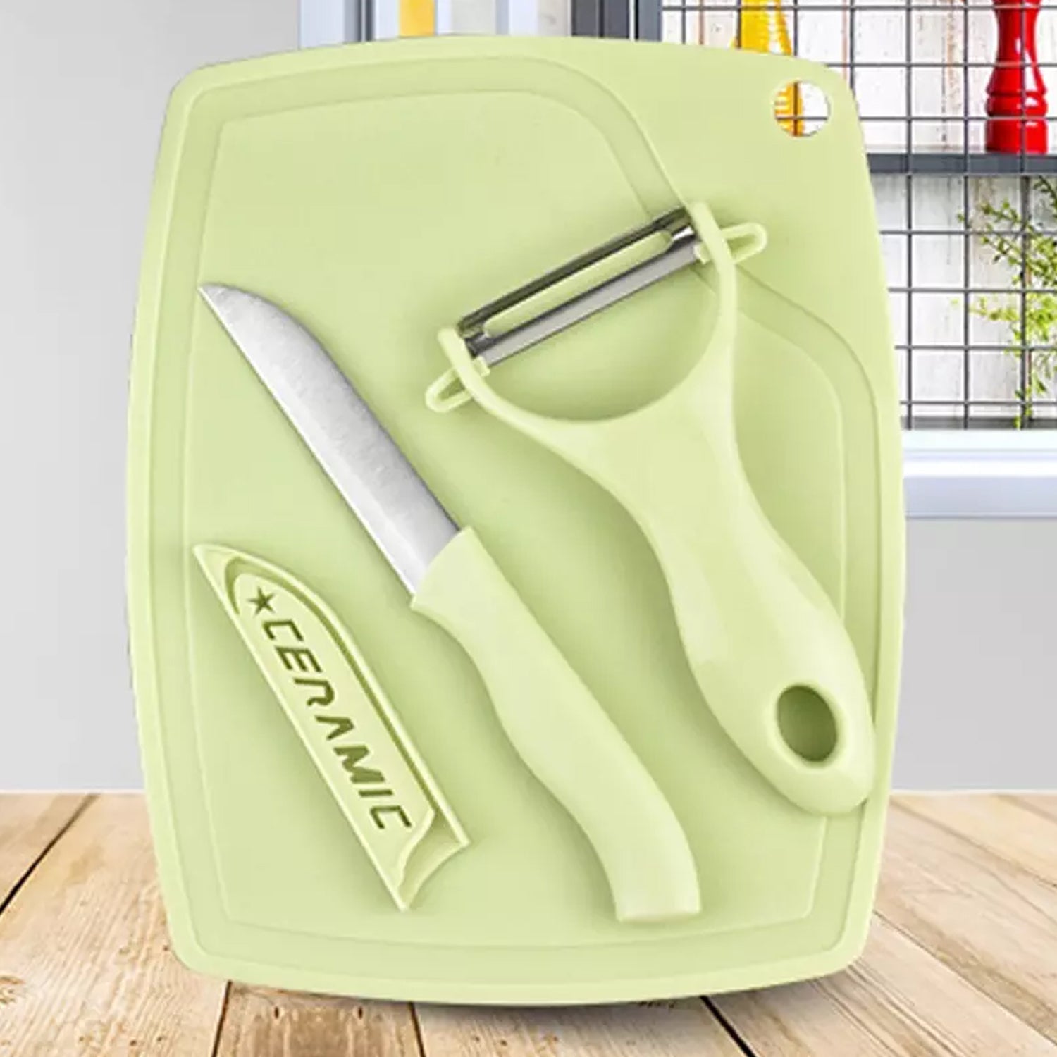 Plastic Kitchen Peeler - Green & Classic Stainless Steel 3-Piece Knife Set Combo - Bhavnagar Deodap