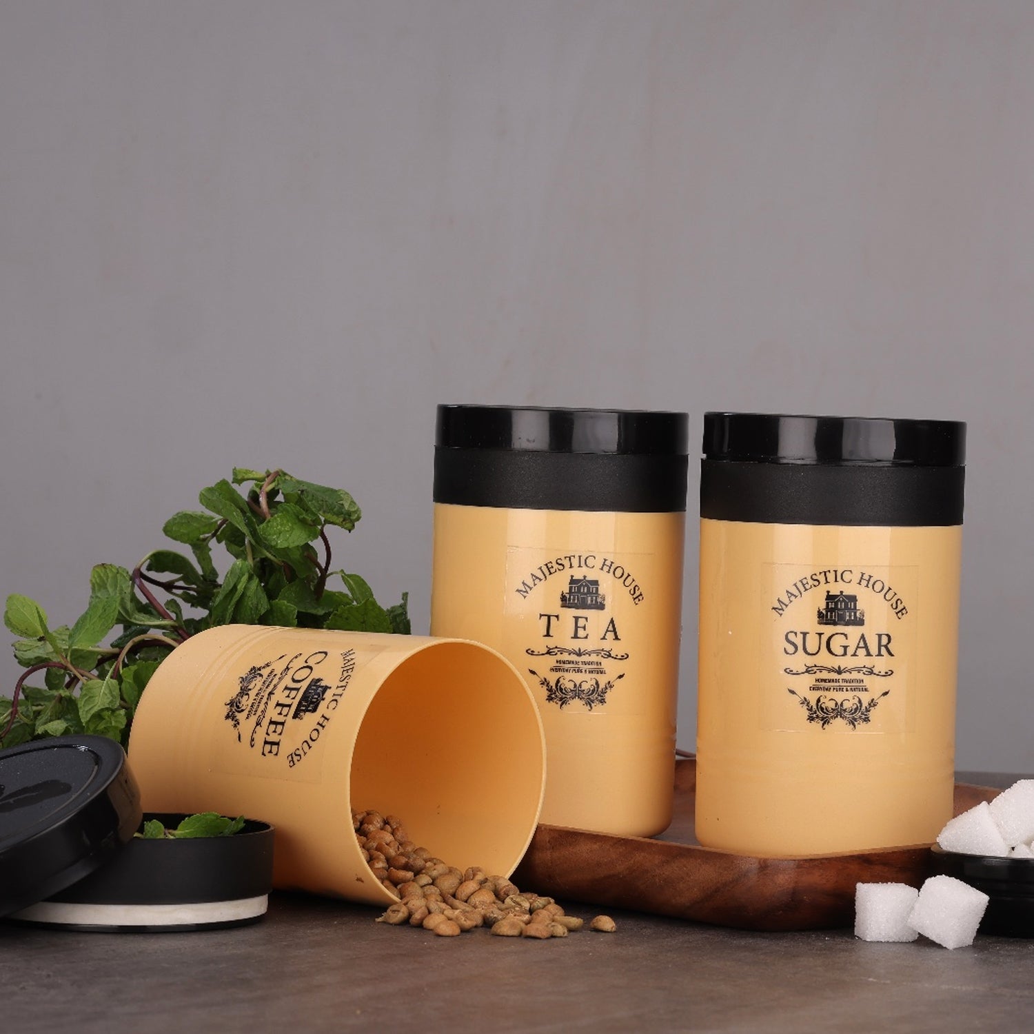 Accurate Seal Tea Sugar Coffee Container - 3 Pcs Plastic Damru Shaped Tea, Coffee, Sugar Canisters Jar, New Airtight Food Seal Containers for Salt, Dry Fruit, Grocery Multicolor (3 Pcs Set) - Bhavnagar Deodap