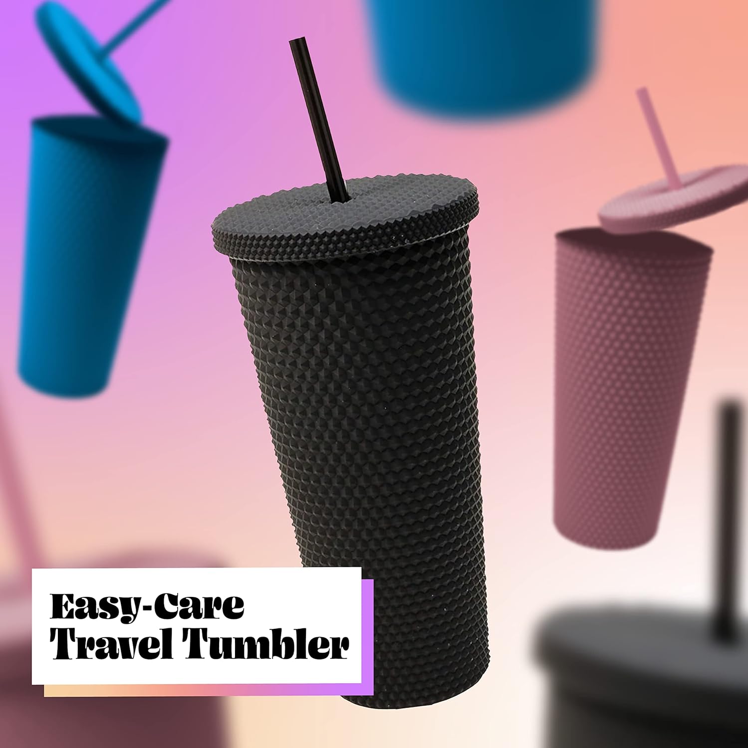 Reusable Studded Tumbler with Straw & Leak Proof Lid (1 Pc, Mix Colors) - Bhavnagar Deodap