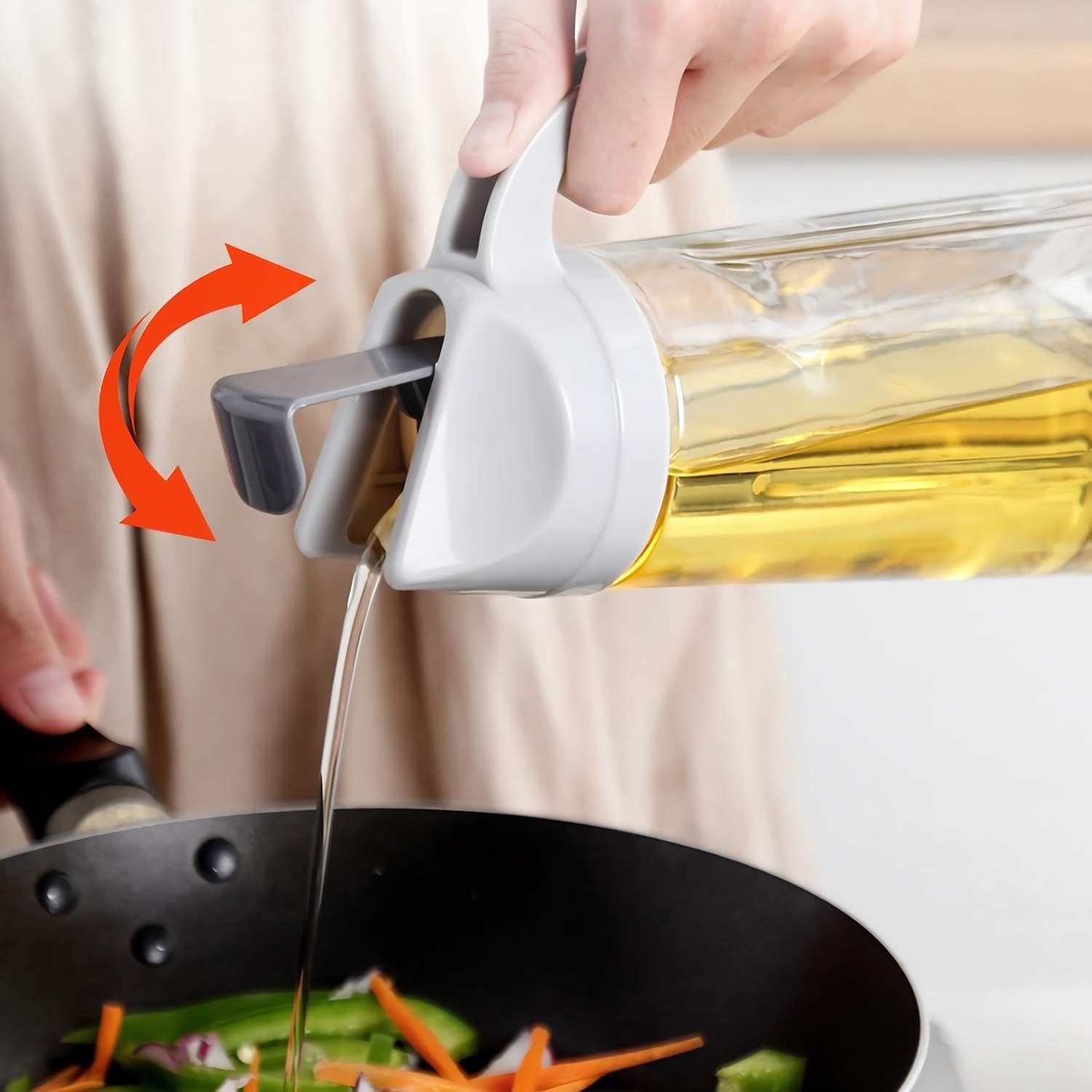 Kitchen Glass Oil Bottle Dispenser Automatic Opening Closing Home Bottles For Oil And Vinegar Honey Olive Oil Container (630ml) - Bhavnagar Deodap