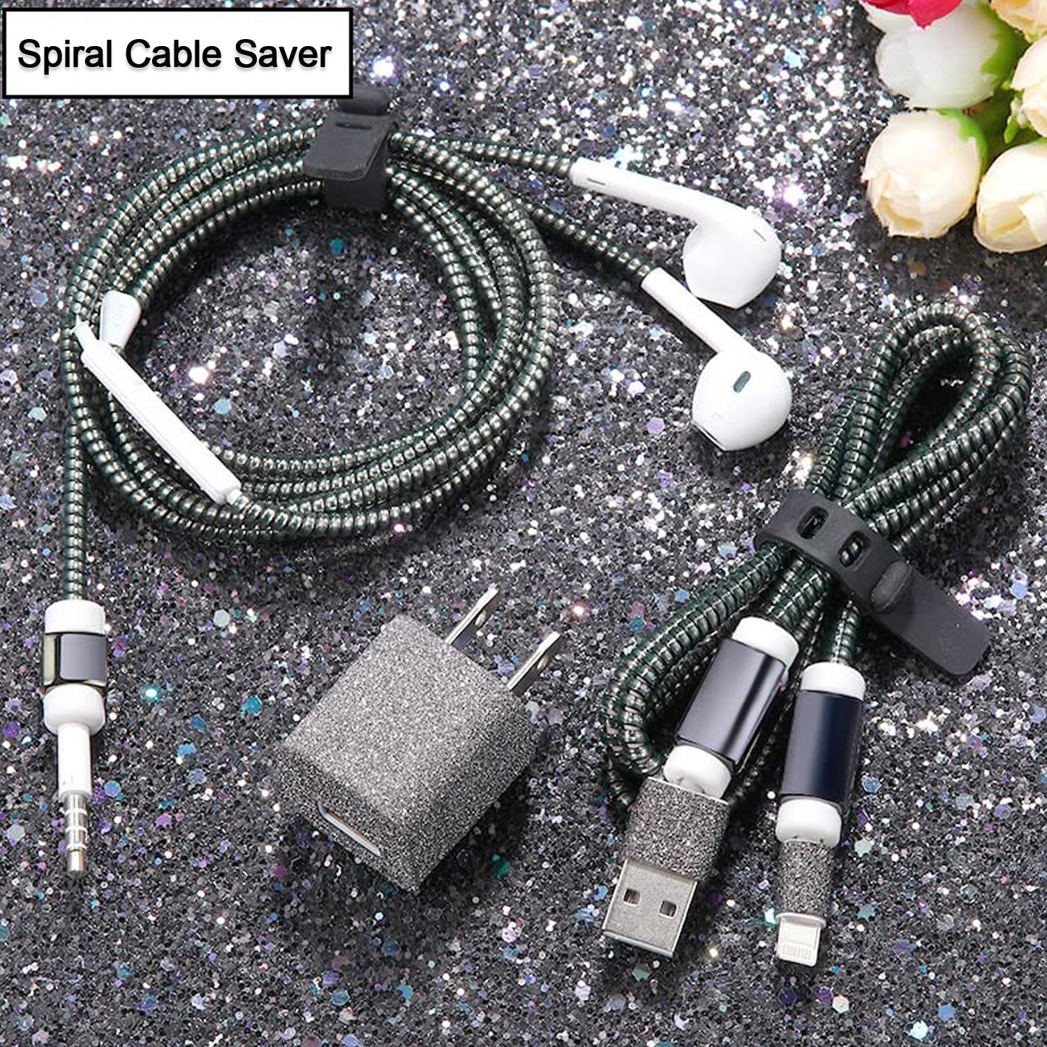 Metallic Finish Cable Spiral Protector / Wire Repair / Pet Cord Protector / Headphone Saver, Cable Wrap / Cover for Mac Charging Cable - Bhavnagar Deodap