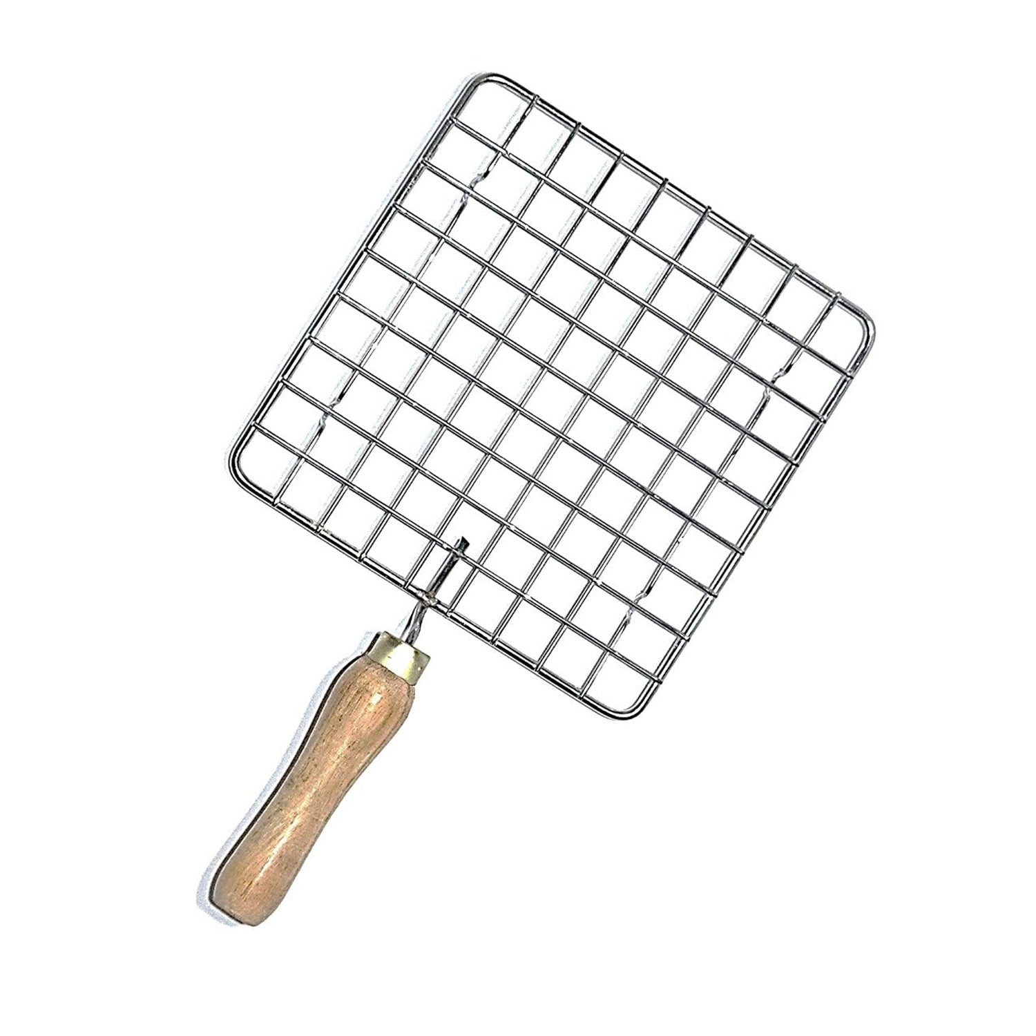Kitchen Square Stainless Steel Roaster Papad Jali, Barbecue Grill with Wooden Handle - Bhavnagar Deodap