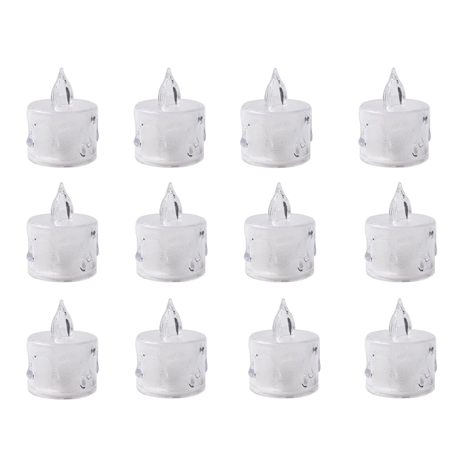 12 Pcs Flameless and Smokeless Decorative Acrylic Candles Transparent Led Tea Light Candle for Gifting, House, Diwali, Christmas, Festival, Events Decor Candles - Bhavnagar Deodap