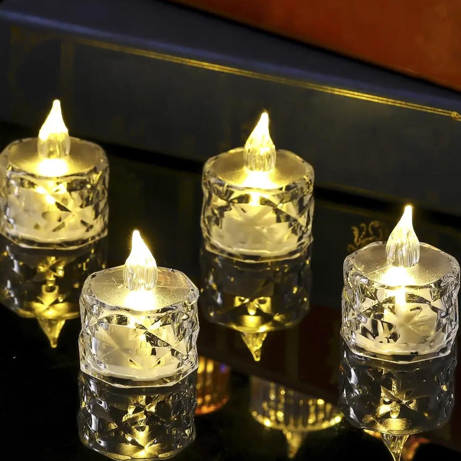 12 Pcs Flameless and Smokeless Decorative Acrylic Candles Transparent Led Tea Light Candle for Gifting, House, Diwali, Christmas, Festival, Events Decor Candles - Bhavnagar Deodap