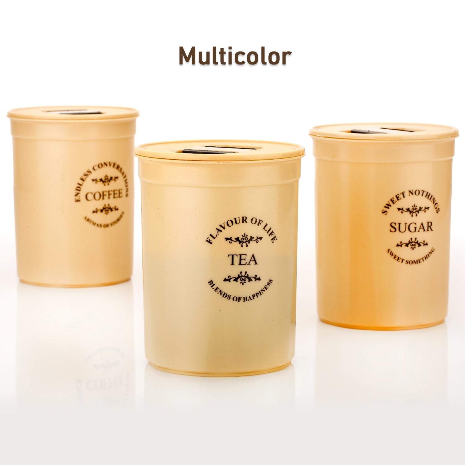 Accurate Seal Tea Sugar Coffee Container - 3 Pcs Plastic Damru Shaped Tea, Coffee, Sugar Canisters Jar, New Airtight Food Seal Containers for Salt, Dry Fruit, Grocery Multicolor (3 Pcs Set) - Bhavnagar Deodap