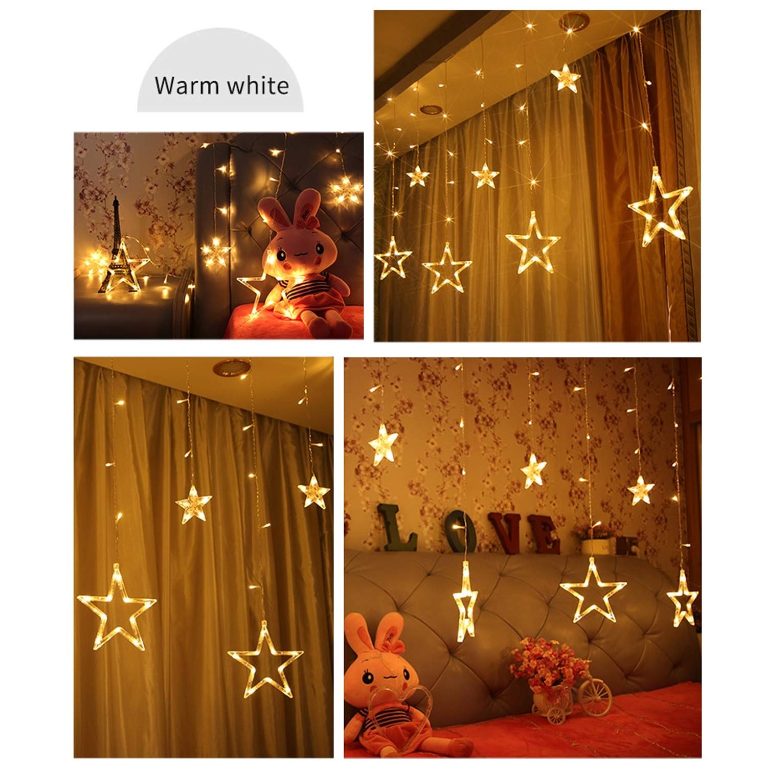 12 Stars Curtain String Lights, Window Curtain Lights with 8 Flashing Modes Decoration for Festivals-11 - Bhavnagar Deodap