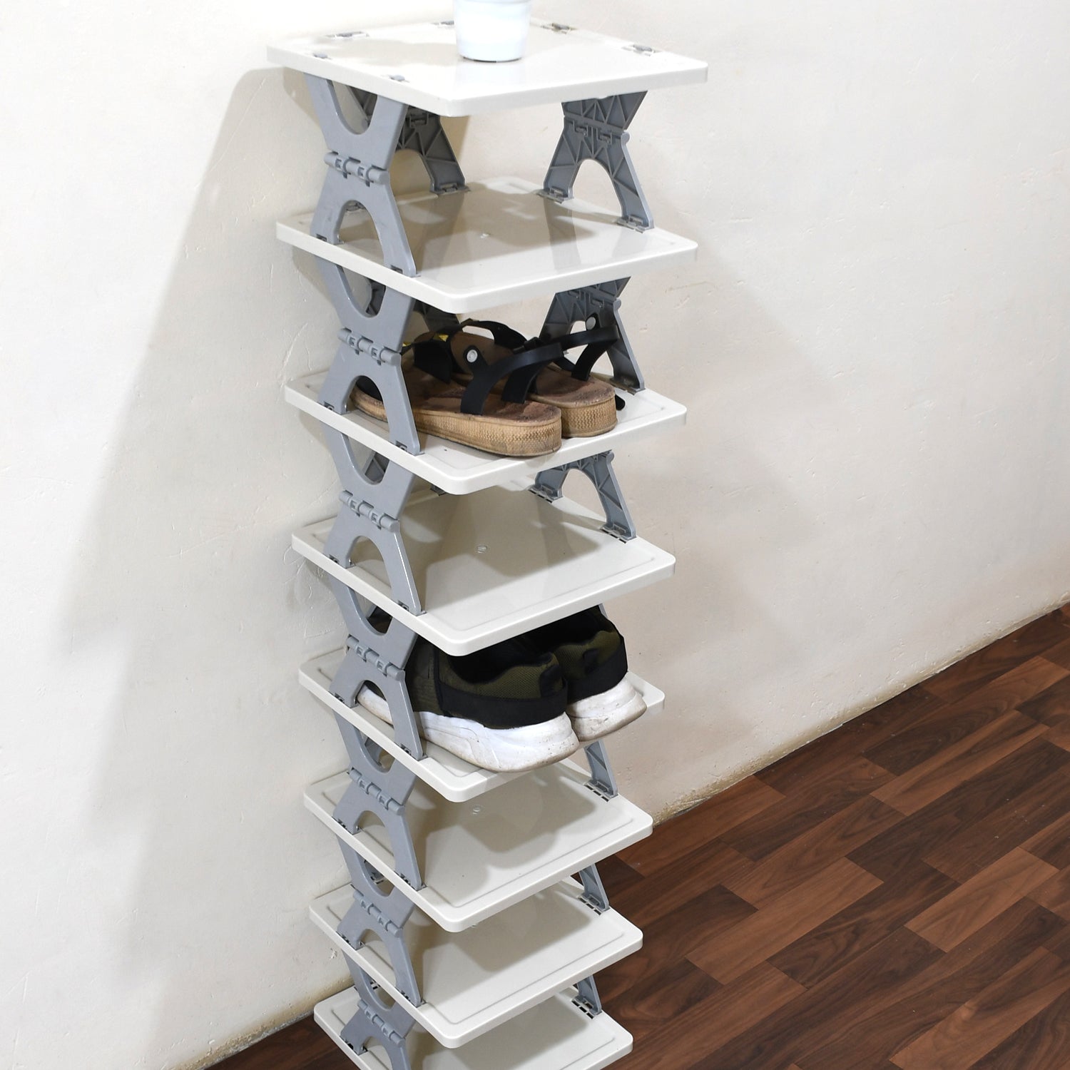 SMART SHOE RACK WITH 8 LAYER SHOES STAND MULTIFUNCTIONAL ENTRYWAY FOLDABLE & COLLAPSIBLE DOOR SHOE RACK FREE STANDING HEAVY DUTY PLASTIC SHOE SHELF STORAGE ORGANIZER NARROW FOOTWEAR HOME - Bhavnagar Deodap