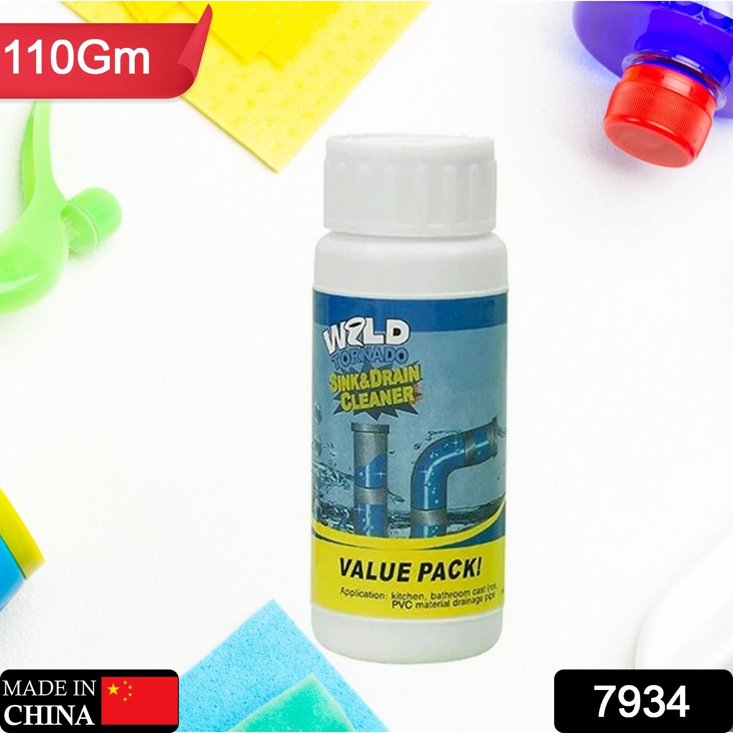 Powerful Sink and Drain Cleaner, Portable Powder Cleaning Tool Super Clog Remover Chemical Powder Agent for Kitchen Toilet Pipe Dredging (110 Gm) - Bhavnagar Deodap