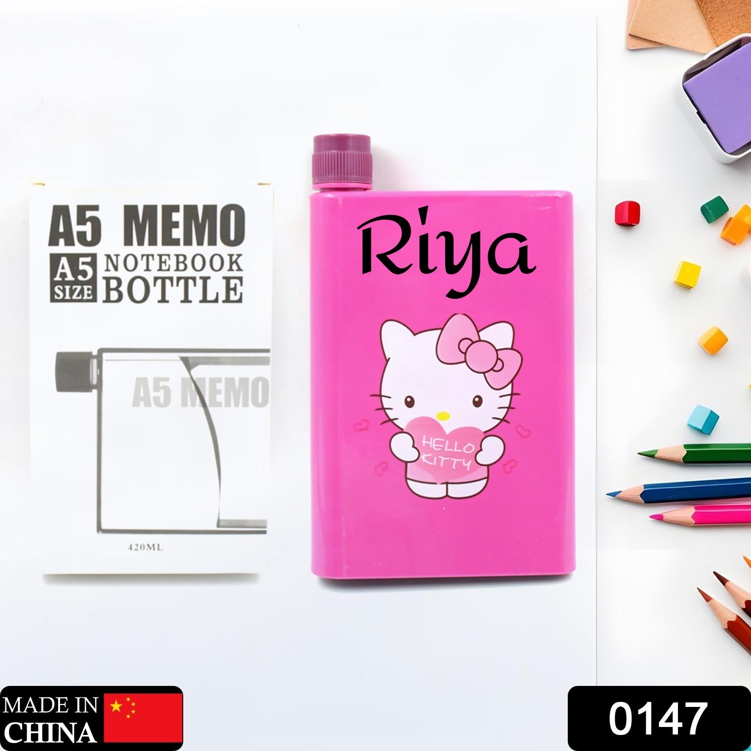 Customize Kitchen Storage A5 size Flat Portable NoteBook Shape Water Bottle With a Cartoon Character Design-Hello Kitty - For School Outdoors and Sports Return Gift/Birthday Gift (1 Pc 420ML) - Bhavnagar Deodap