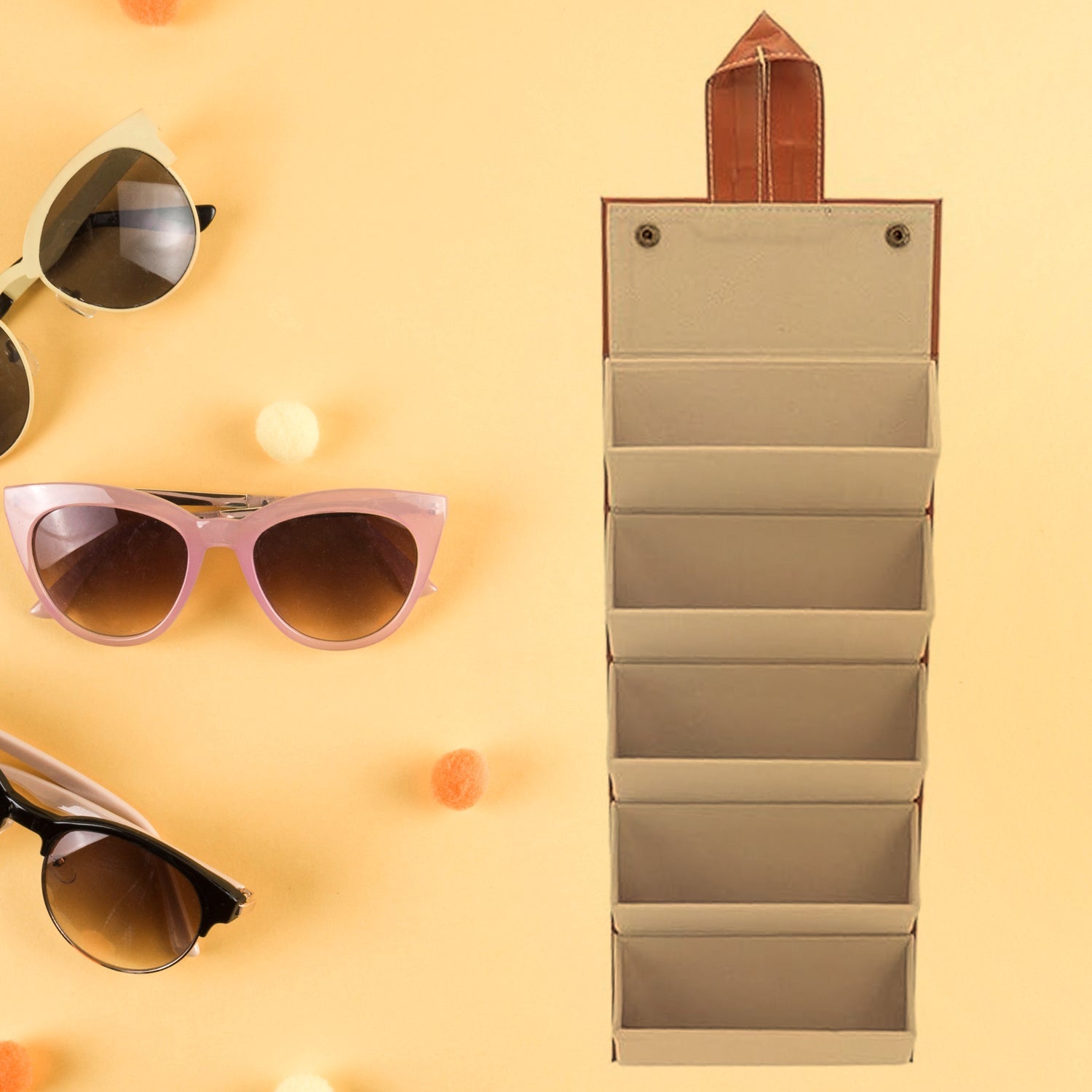 5 Slots Sunglasses Organizer Box, Glass Holder Box, spectacle case of sunglasses, Specs case, Foldable Travel Glasses Case Storage (1 Pc) - Bhavnagar Deodap