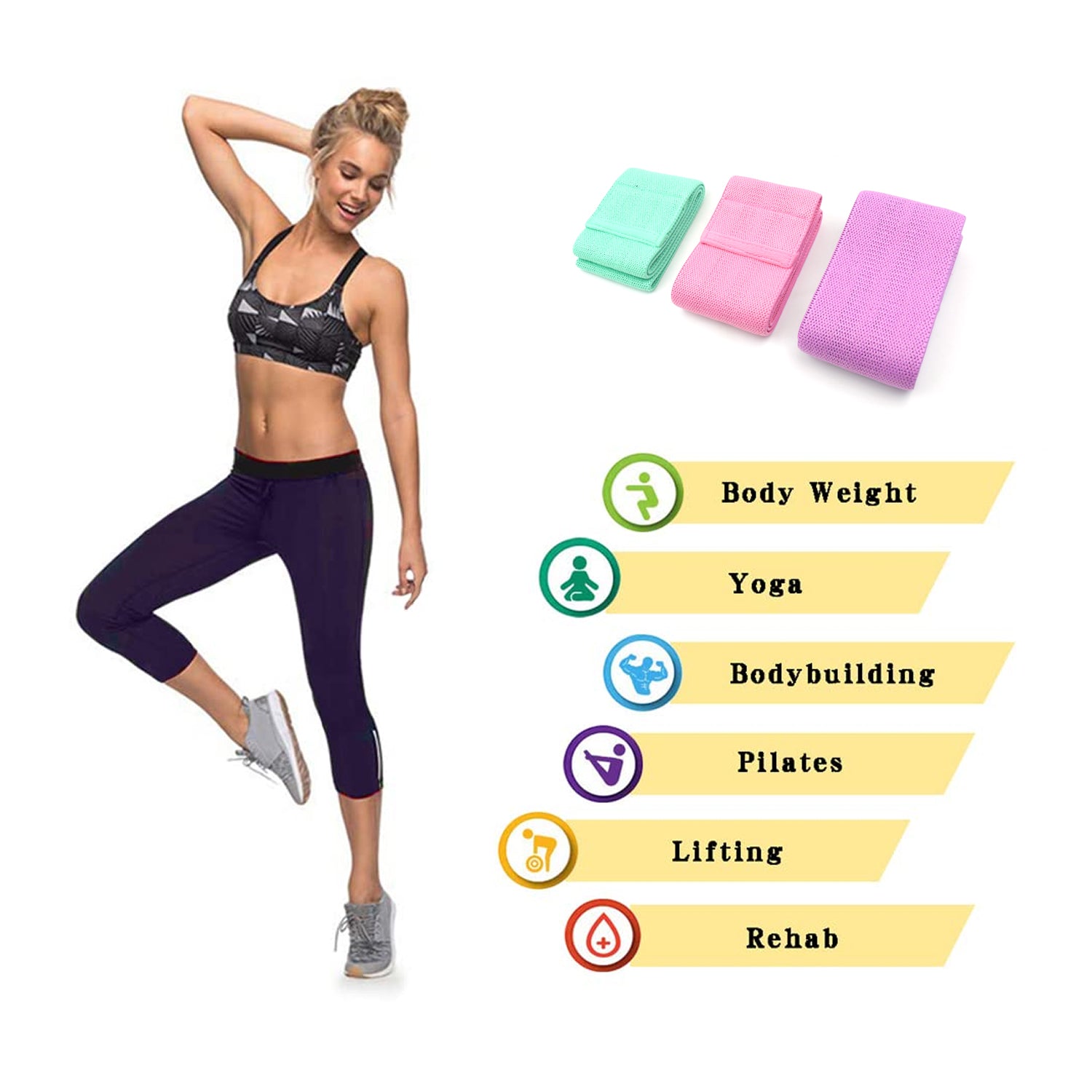 Hip Bands Booty Bands Wide Workout Bands, Resistance Exercise Bands for Legs and Butt, Resistance Loop Bands Anti Slip Circle Fitness Band Elastic Sports Bands Fitness Bands for Women Men Strength Training (3 Pcs Set) - Bhavnagar Deodap