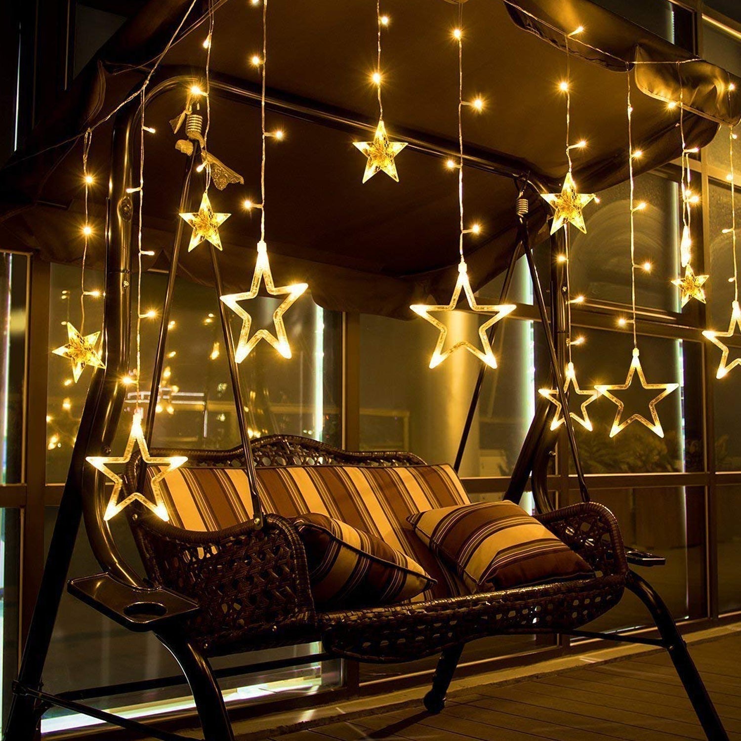 12 Stars Curtain String Lights, Window Curtain Lights with 8 Flashing Modes Decoration for Festivals-11 - Bhavnagar Deodap