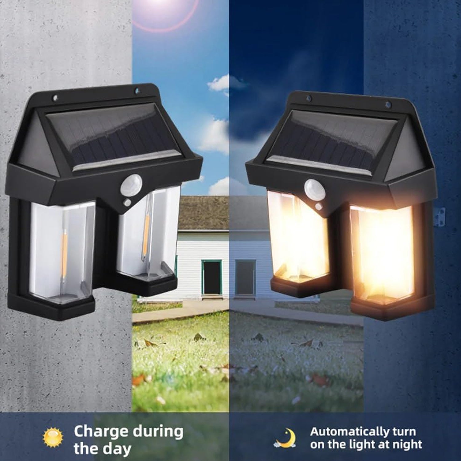 Outdoor Solar Wall Lamp Outdoor Waterproof High Quality Lamp Induction Garden Lamp Garden Villa Night Lamp Double Lamp Light (1 Pc) - Bhavnagar Deodap