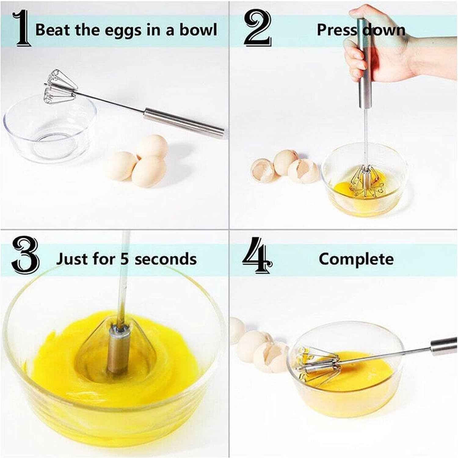 Big Stainless Steel Egg Whisk, Hand Push Rotary Whisk Blender (1 Pc / 35 Cm) - Bhavnagar Deodap