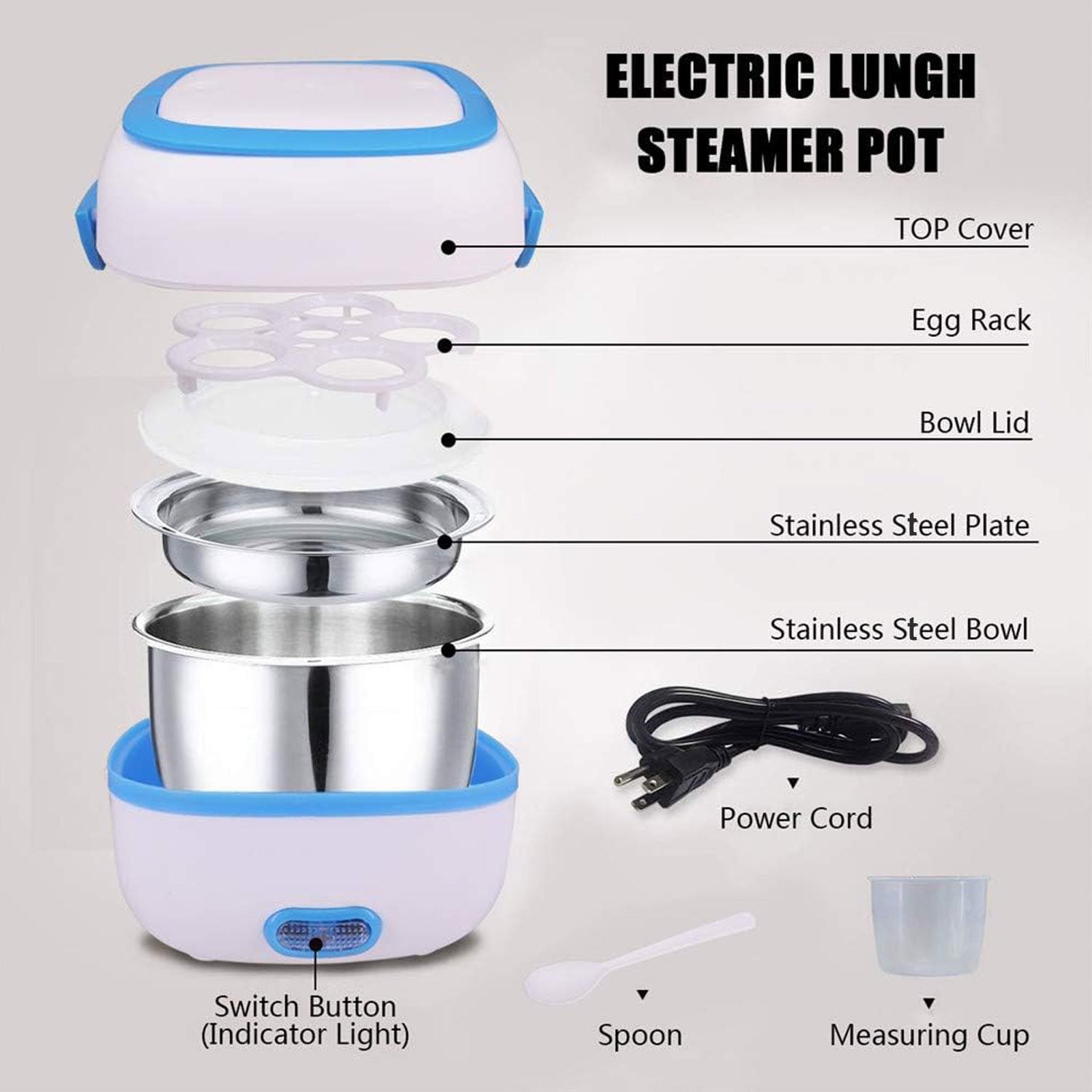 Electric Lunch Box Portable Food Warmer Food Heating Lunch Box Removable Food-Grade Stainless Steel Compartments, 220V 200W, for Car, Truck, office  - Bhavnagar Deodap