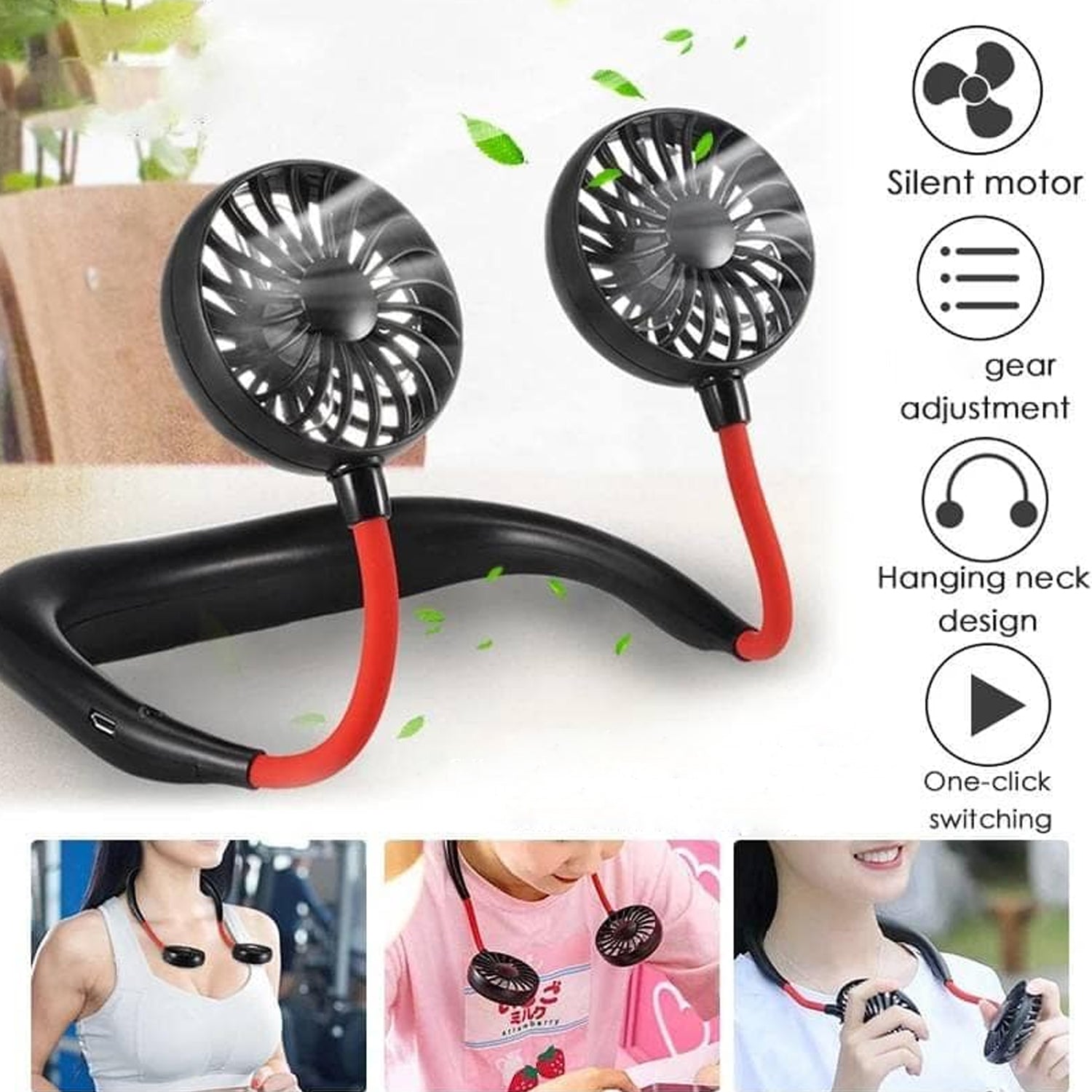 Hand Free Personal Fan - Portable USB Battery Rechargeable With Battery Comaprtment Mini Fan - Headphone Design Wearable Neckband Fan Necklance Fan Cooler Fan for Home, Sport, Camping, Beach, Travel, Office (Battery Not Included) - Bhavnagar Deodap