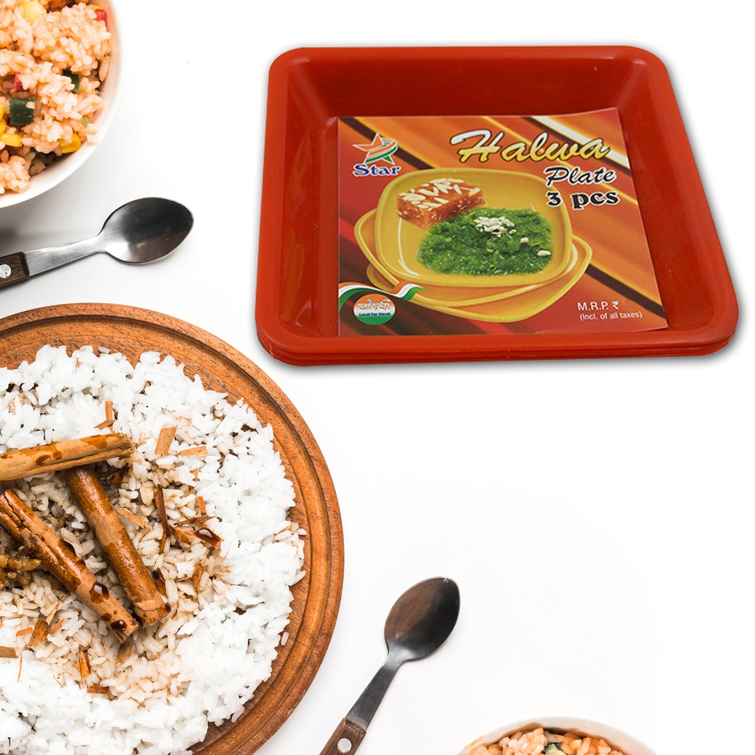 Square Plastic Halwa Dinner Plate Snacks / Breakfast, Restaurant Serving Trays Home School Coffee Hotel Kitchen Office (3 Pcs Set) - Bhavnagar Deodap