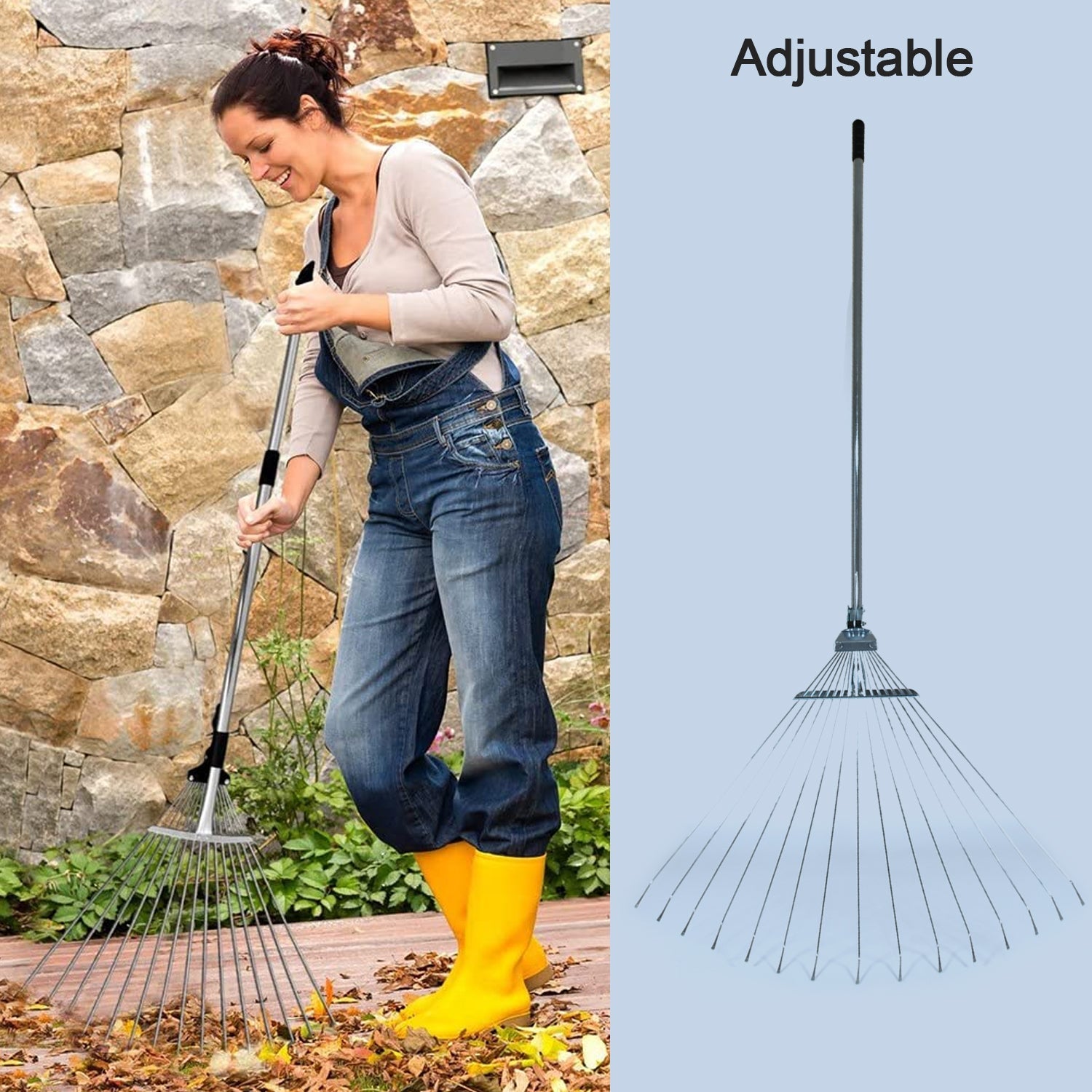 115-152 CM Rake for Gardening, Stainless Steel Telescopic Garden Rake for Quick Clean Up of Lawn and Yard, Adjustable Rake Claws Spacing Garden Broom with Long Handle for Clean Leaves (MOQ :- 12 pc) - Bhavnagar Deodap