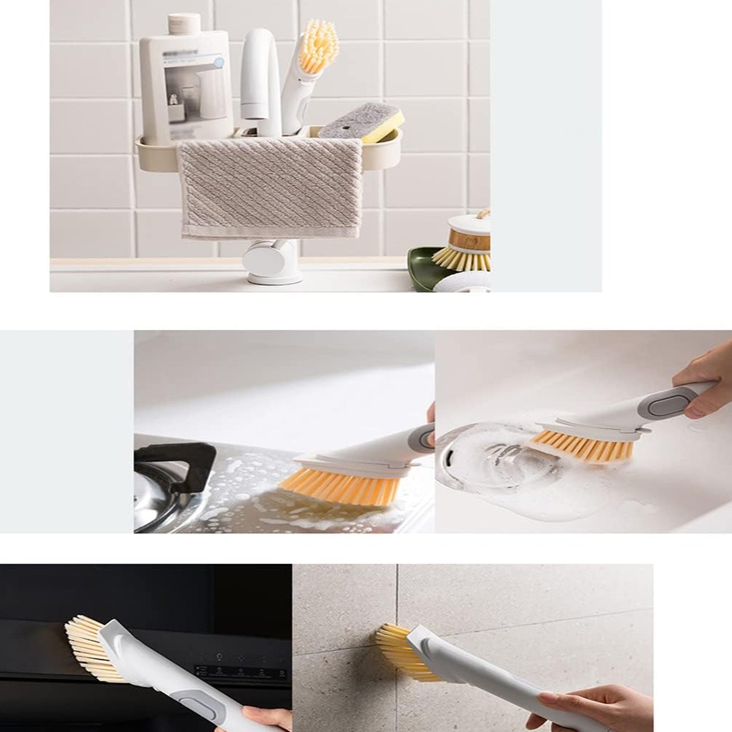 Cleaning Brushes Set, Scrub Brush Bathroom Brush, Long Handle Liquid Dispenser Pot Washing Brush - Bhavnagar Deodap