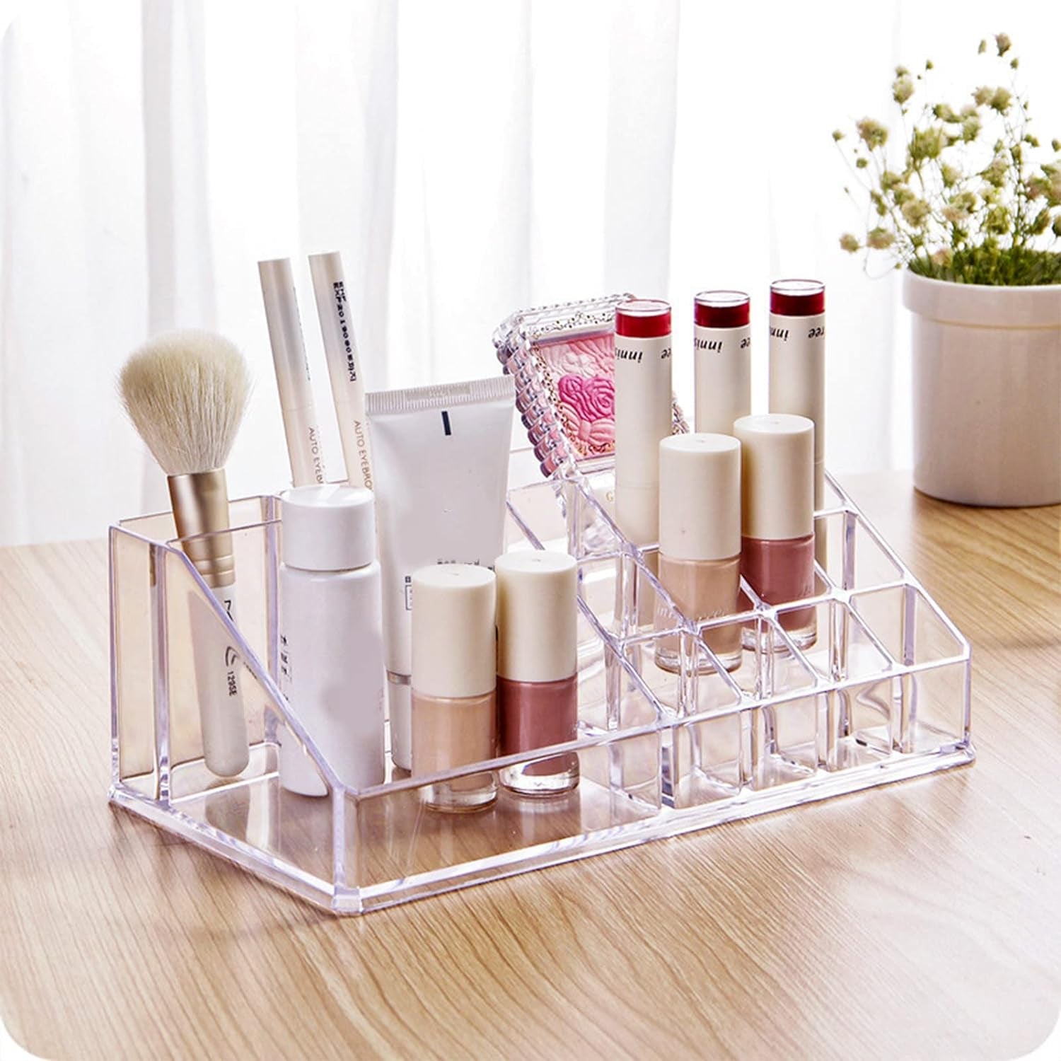 16 Compartment Cosmetic Makeup Jewellery Lipstick Storage Organiser Box, Cosmetic Storage Box Make-up Lipstick Organizer / Lipstick Holder Case  Transparent - Bhavnagar Deodap