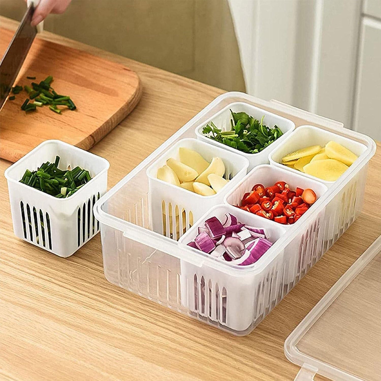 Fridge Storage Boxes Freezer Storage Containers, Container for Kitchen Storage Set, Storage in Kitchen, Vegetable Storage, Draining Crisper Refrigerator Food Box (1 Pc) - Bhavnagar Deodap