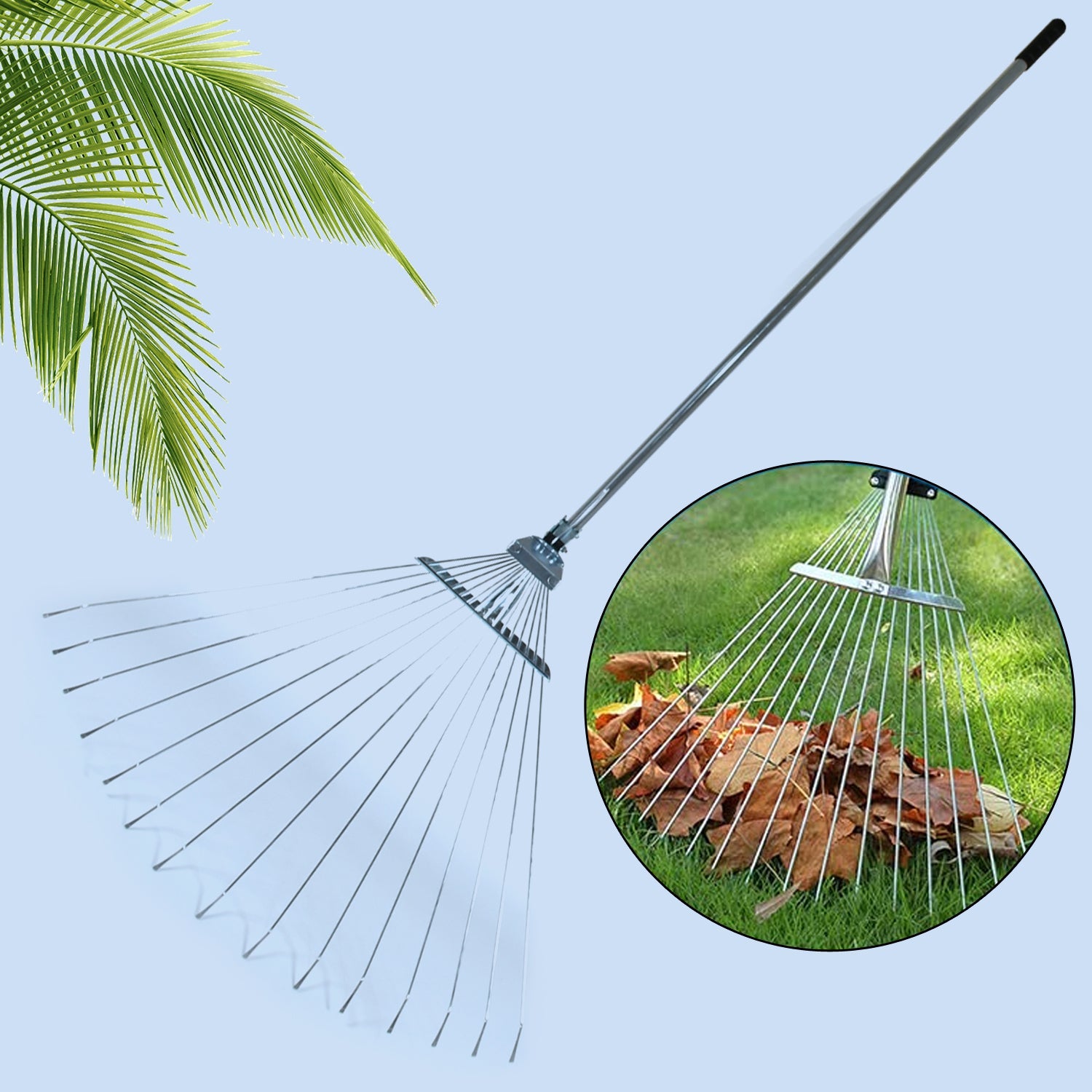 115-152 CM Rake for Gardening, Stainless Steel Telescopic Garden Rake for Quick Clean Up of Lawn and Yard, Adjustable Rake Claws Spacing Garden Broom with Long Handle for Clean Leaves (MOQ :- 12 pc) - Bhavnagar Deodap