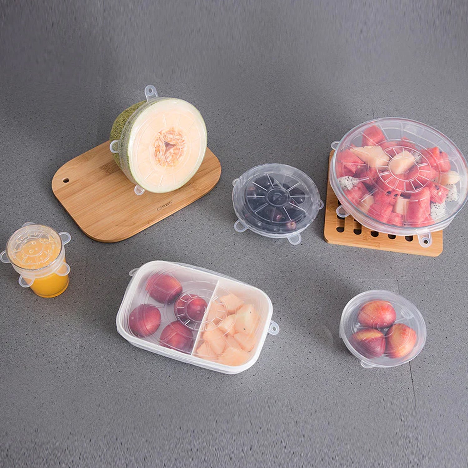 Silicone Stretch Lids, Food Cover For Freezer Microwave Oven Dishwasher Safe Fresh-Keeping Flexible Covers for Utensils, Dishes, Plates Jars, Cans, Mugs, Bowl Covers Food Safety Seal Lids (6 Pcs Set /95 Gm ) - Bhavnagar Deodap