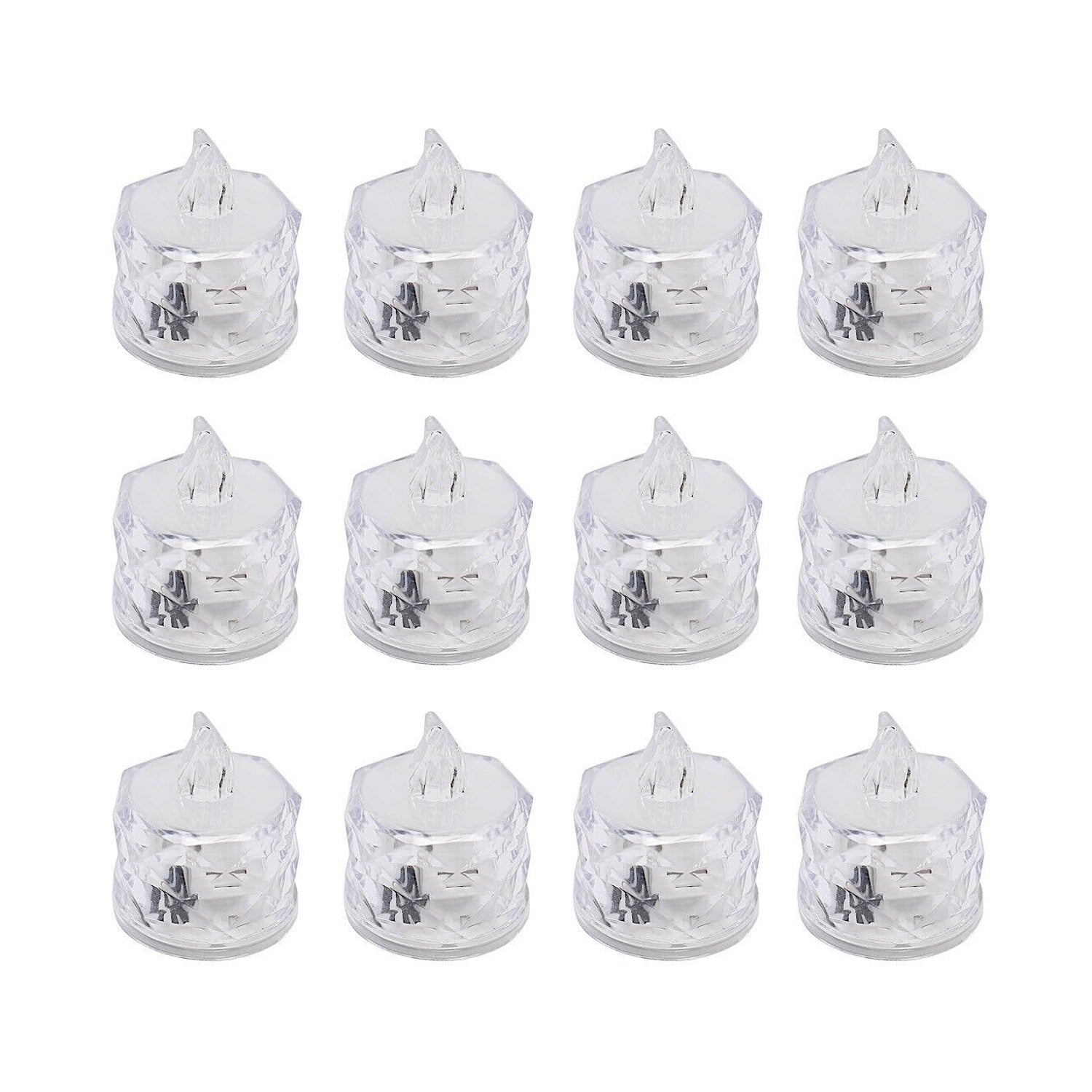 12 Pcs Flameless and Smokeless Decorative Acrylic Candles Transparent Led Tea Light Candle for Gifting, House, Diwali, Christmas, Festival, Events Decor Candles - Bhavnagar Deodap