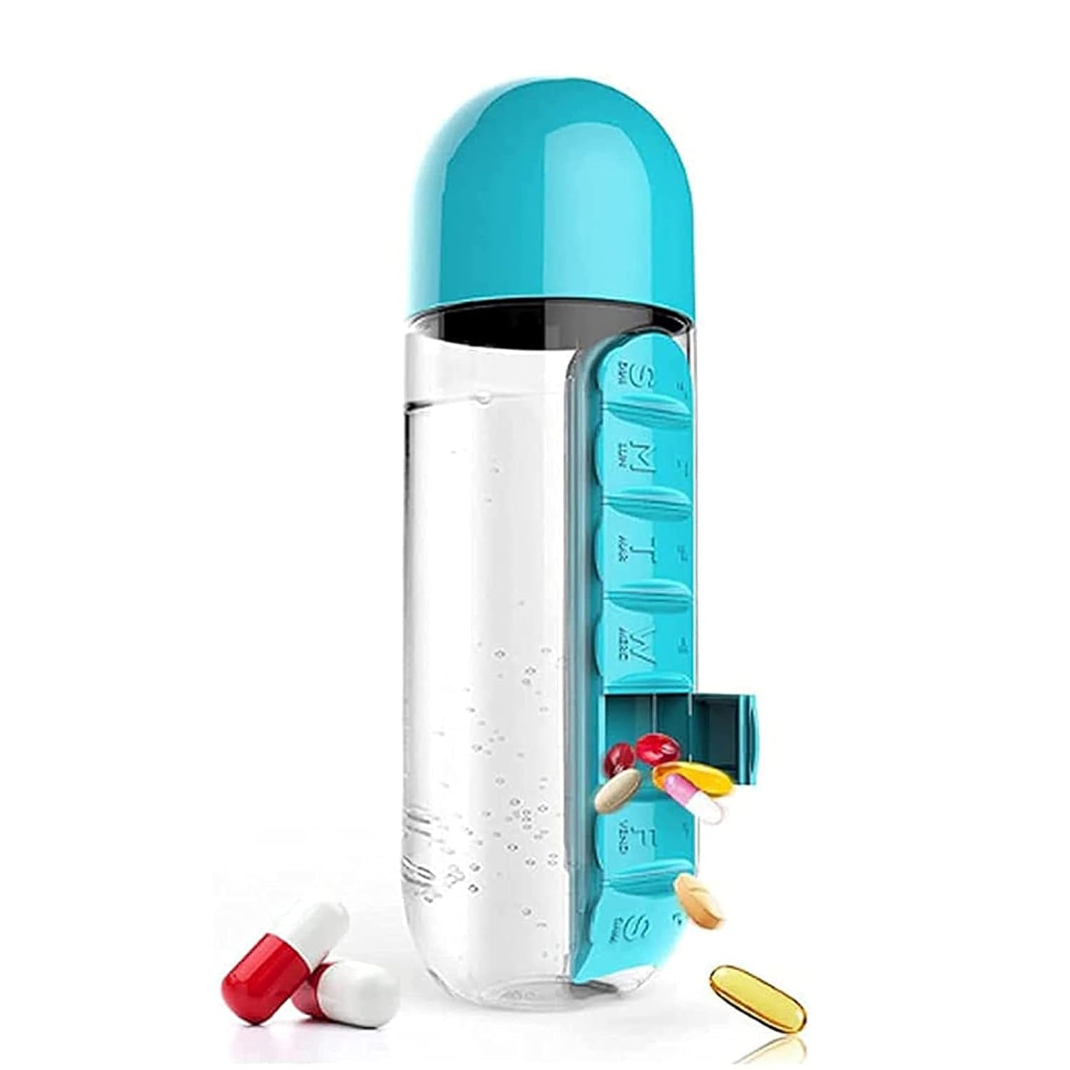 Pill & Vitamin Bottle, Water Bottle Multi Functional Use for Traveling & Outdoor Use Water Bottle, Travelling kit, Summer Special Bottle (600 Ml /  Mix Color ) - Bhavnagar Deodap