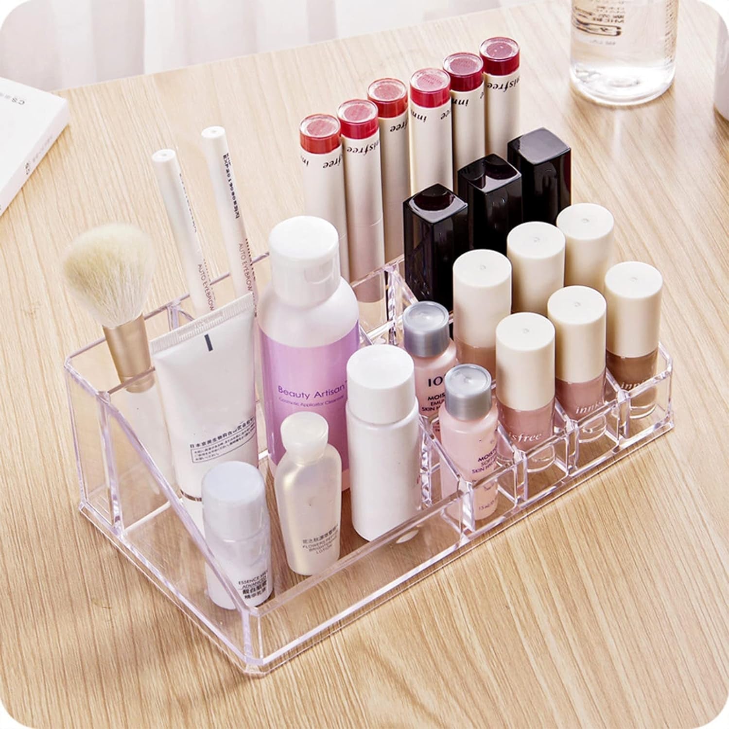 16 Compartment Cosmetic Makeup Jewellery Lipstick Storage Organiser Box, Cosmetic Storage Box Make-up Lipstick Organizer / Lipstick Holder Case  Transparent - Bhavnagar Deodap