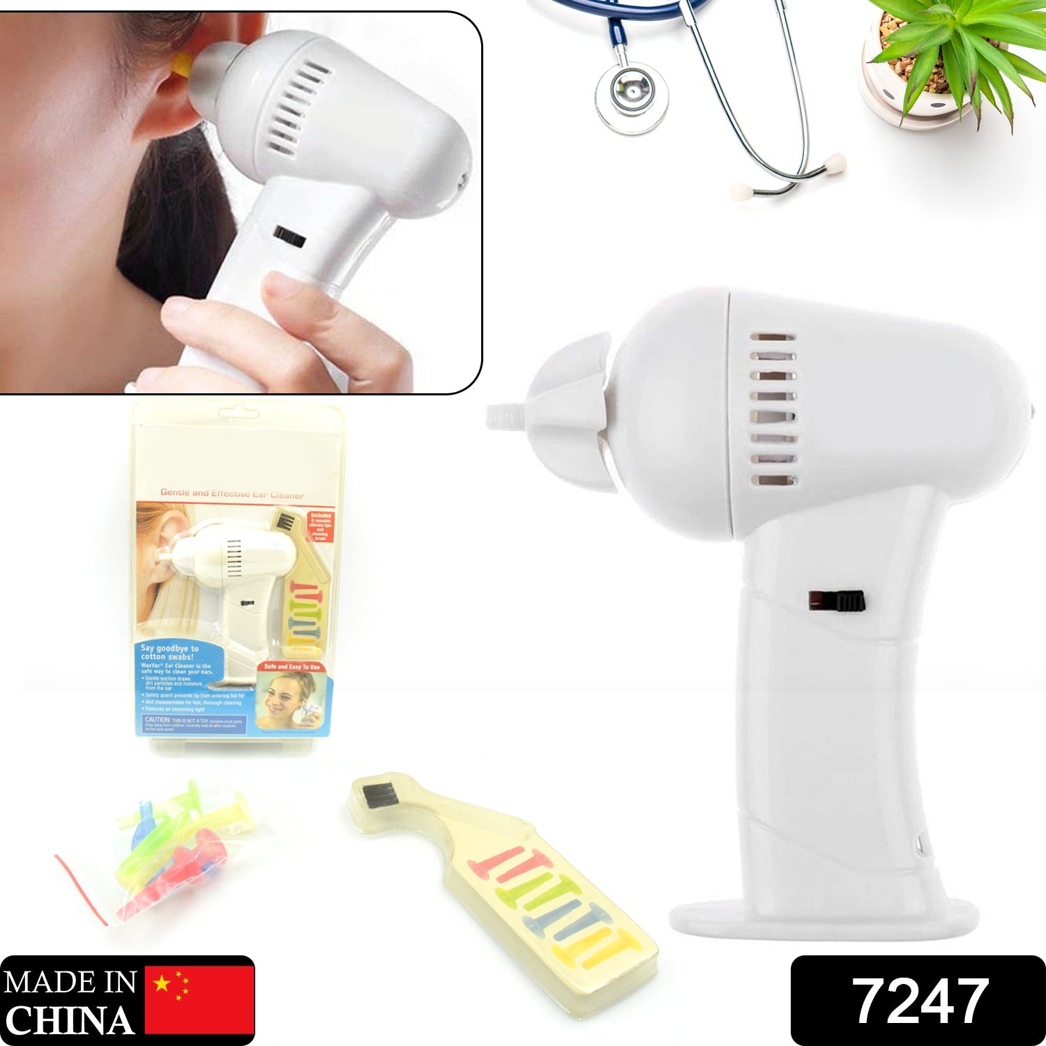 Vacuum Ear Cleaning System Clean Ears Care Removel Tool Earpick Cleaner Vacuum Removal Kit Safe Gentle Hygienic with 8 Silicon Cleaner Clips and Cleaning Brush - Bhavnagar Deodap