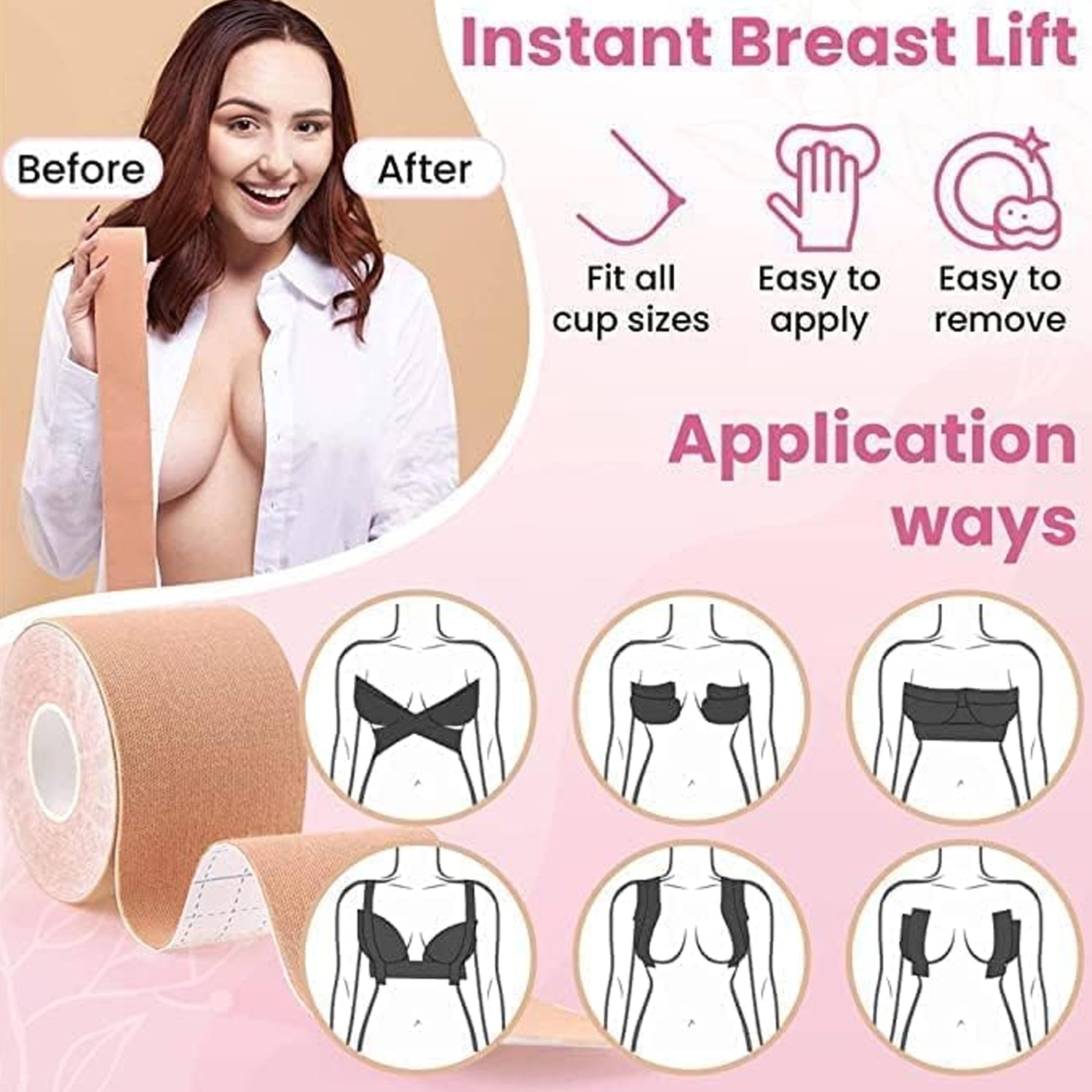 Boob Tape with Nipple Covers: Cotton, Breathable, Lift & Support (5m, 10 Pairs) - Bhavnagar Deodap