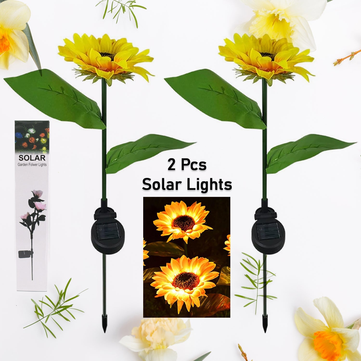 2 Pc Outdoor Solar Sunflower Lights Intelligent Light Control Waterproof Garden Landscape Stake Light - Bhavnagar Deodap