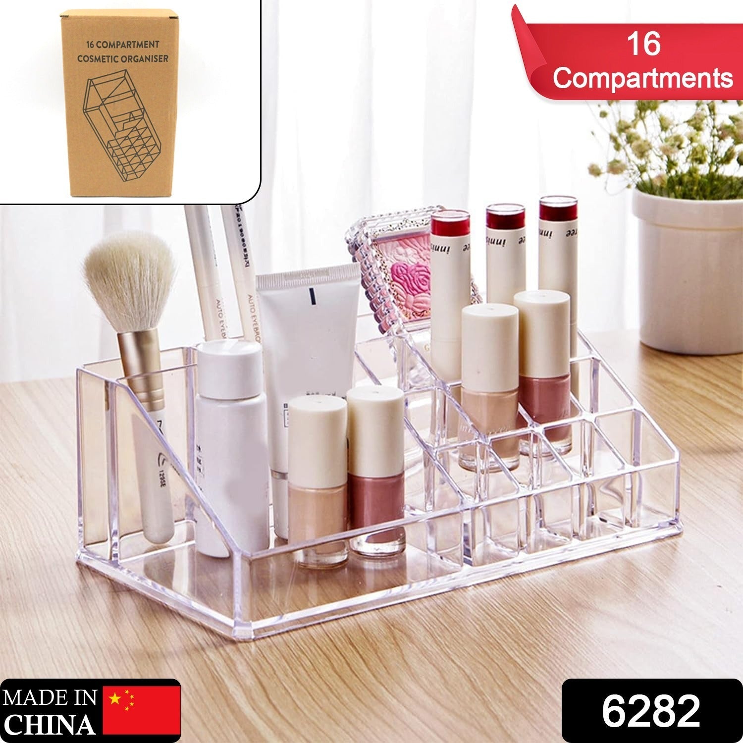 16 Compartment Cosmetic Makeup Jewellery Lipstick Storage Organiser Box, Cosmetic Storage Box Make-up Lipstick Organizer / Lipstick Holder Case  Transparent - Bhavnagar Deodap