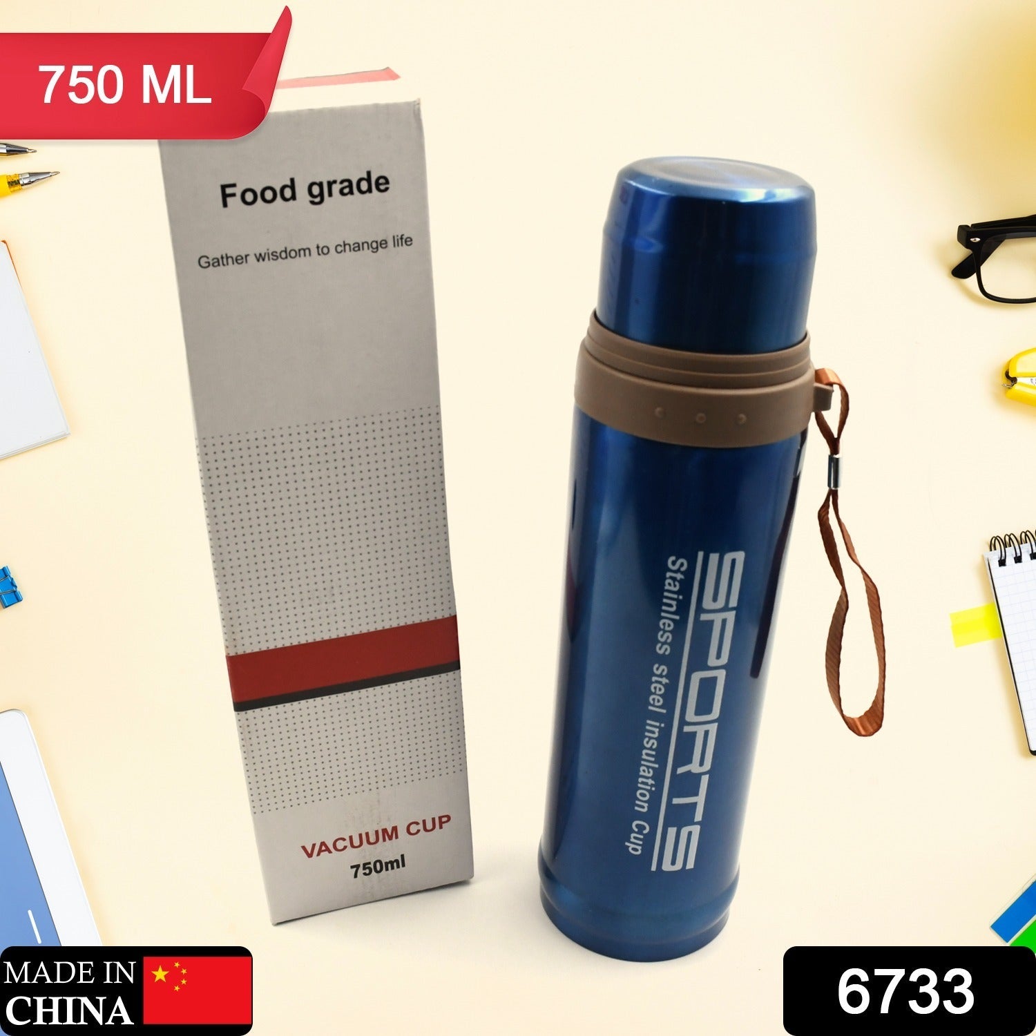 Stainless Steel Thermos Water Bottle Double Walled Vacuum Cup 12 Hour Heat Retention Mug for Tea Water Coffee Dispenser (750 ML) - Bhavnagar Deodap