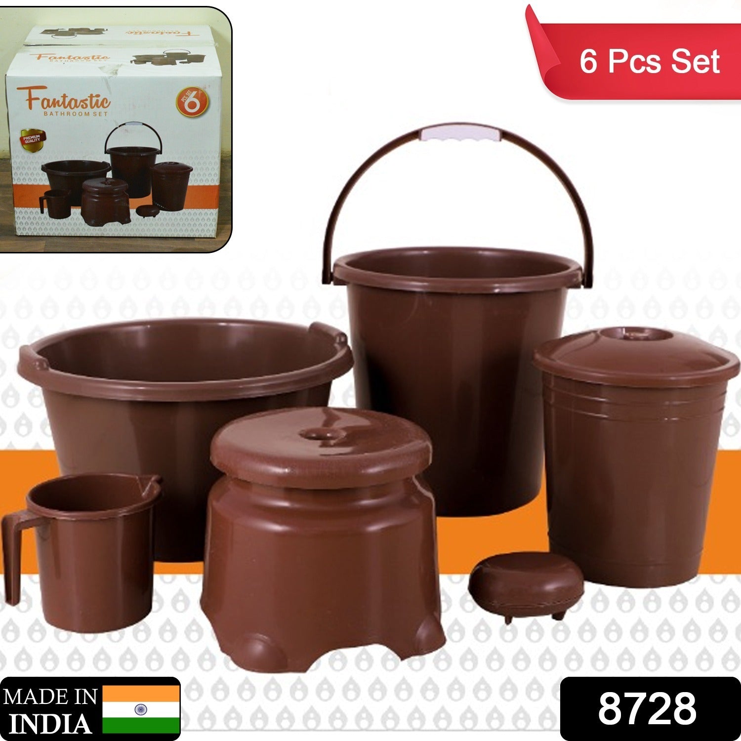 Plastic Bathroom Accessories Set 6 pcs Bath Set Bathroom Bucket with Dustbin Mug, Stool, Soap Case,Tub ( 6 Pcs Set ) - Bhavnagar Deodap