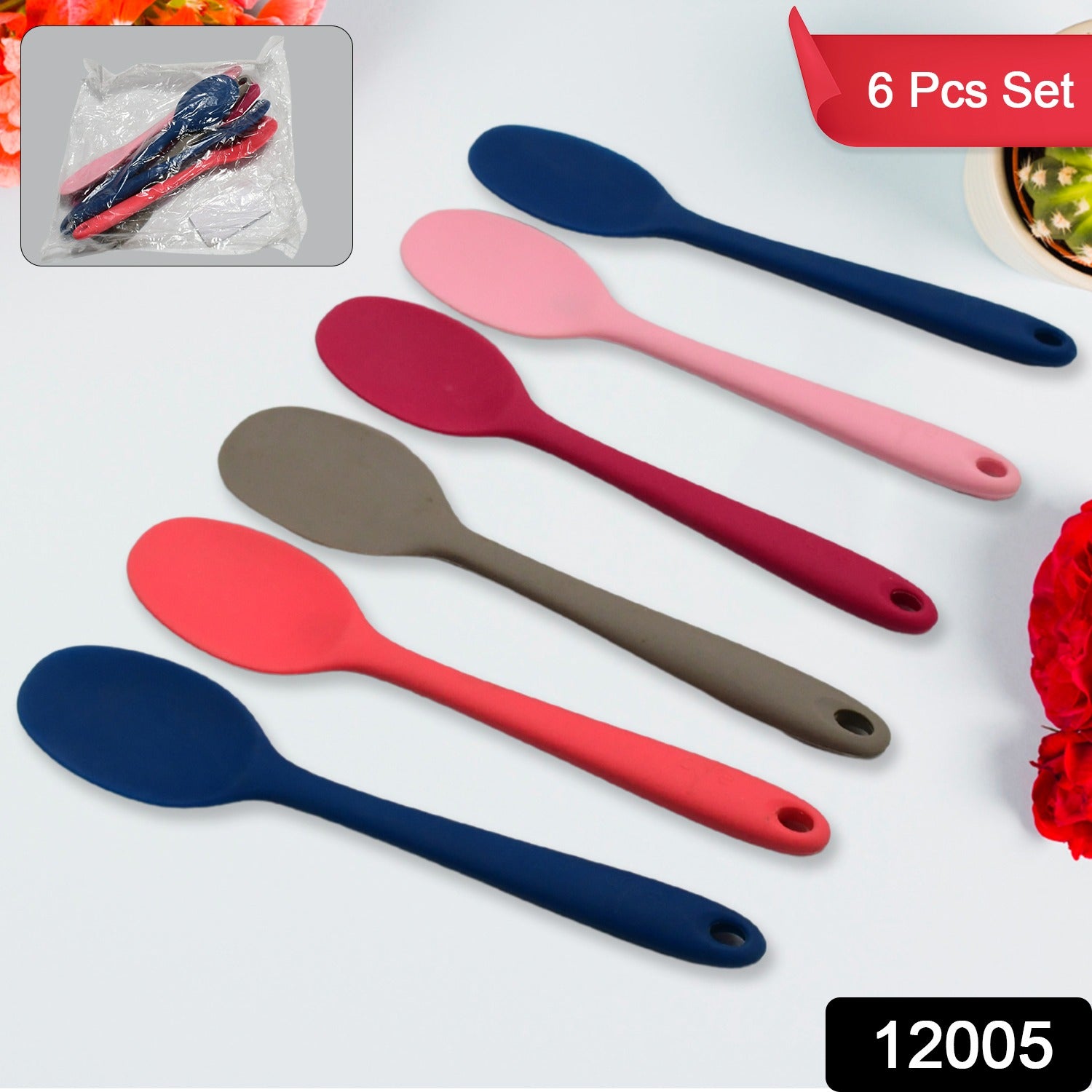 Multipurpose Silicone Spoon, Silicone Basting Spoon Non-Stick Kitchen Utensils Household Gadgets Heat-Resistant Non Stick Spoons Kitchen Cookware Items For Cooking and Baking (6 Pcs Set) - Bhavnagar Deodap