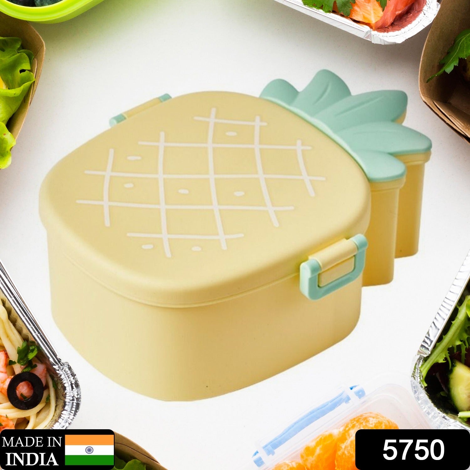 Kids Lunch Box Cute Pineapple Shaped Bento Box with Fork Spoon Snack Candy Container Microwave Portable Office Lunch Box (1 Pc / With Spoon & Fork) - Bhavnagar Deodap