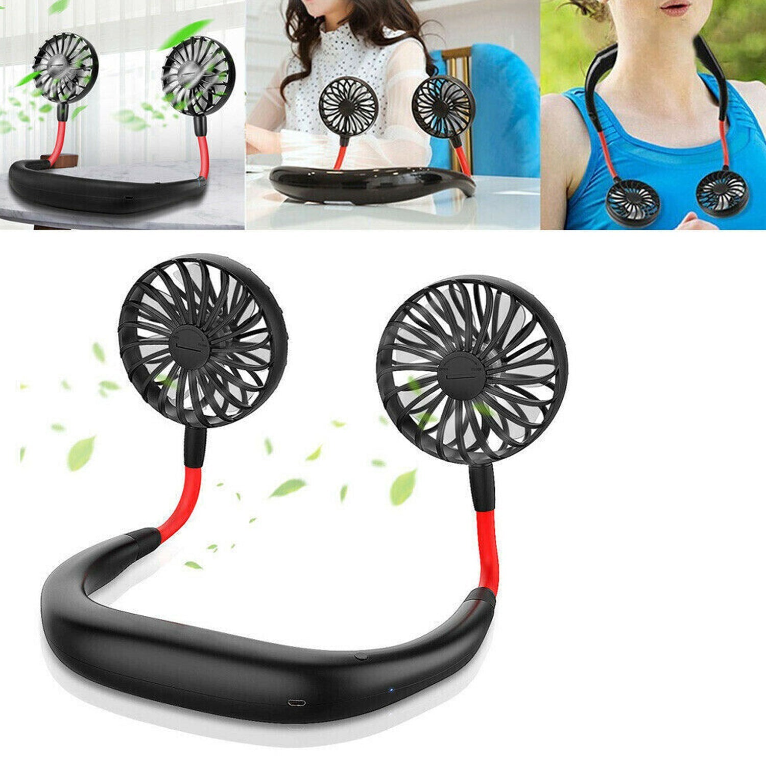 Hand Free Personal Fan - Portable USB Battery Rechargeable With Battery Comaprtment Mini Fan - Headphone Design Wearable Neckband Fan Necklance Fan Cooler Fan for Home, Sport, Camping, Beach, Travel, Office (Battery Not Included) - Bhavnagar Deodap