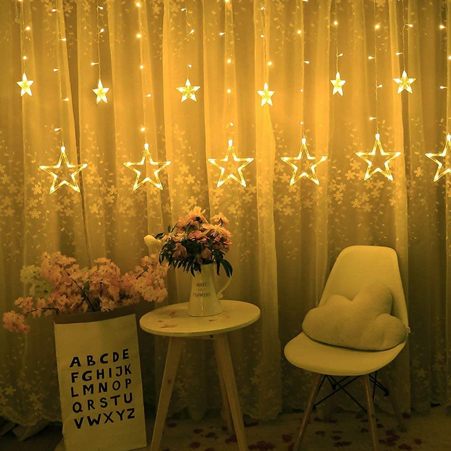 12 Stars Curtain String Lights, Window Curtain Lights with 8 Flashing Modes Decoration for Festivals-11 - Bhavnagar Deodap