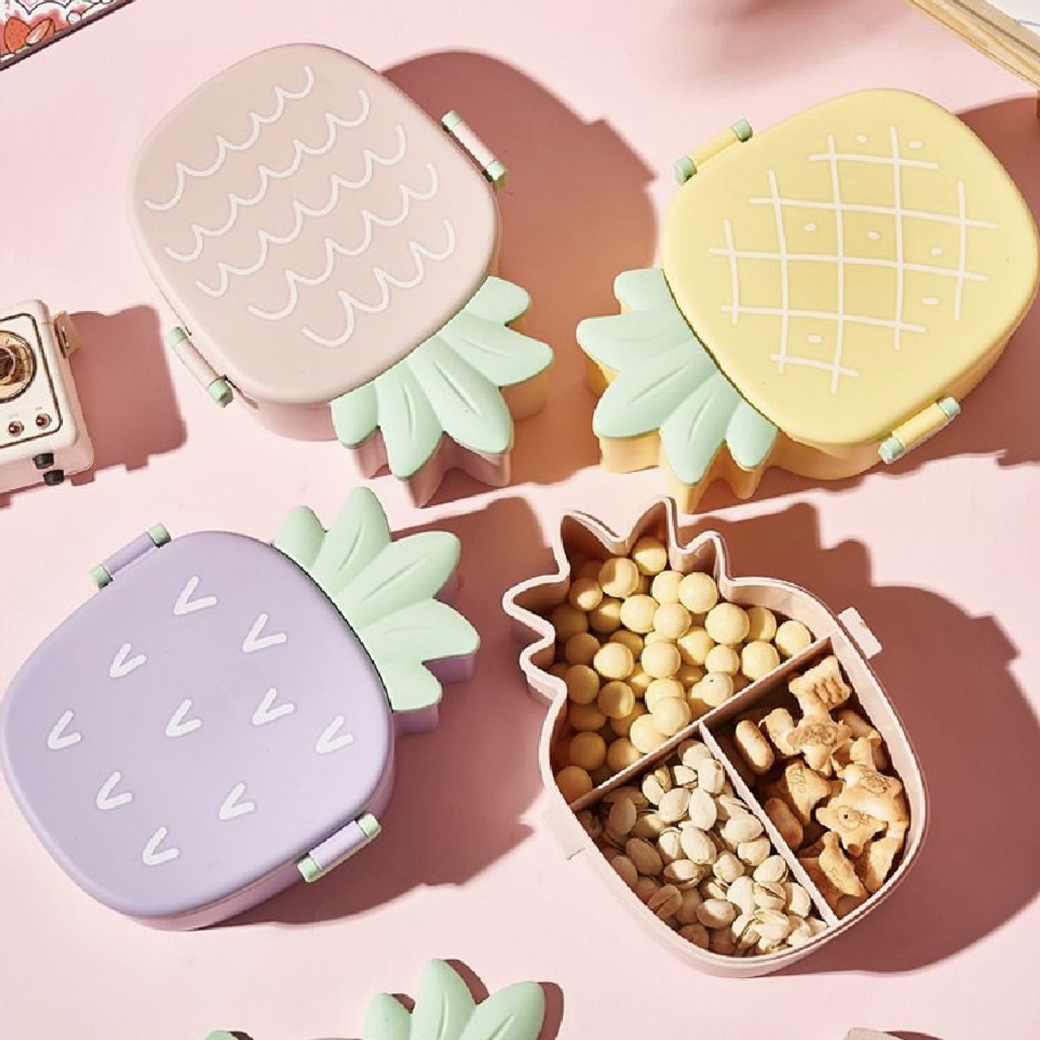 Kids Lunch Box Cute Pineapple Shaped Bento Box with Fork Spoon Snack Candy Container Microwave Portable Office Lunch Box (1 Pc / With Spoon & Fork) - Bhavnagar Deodap